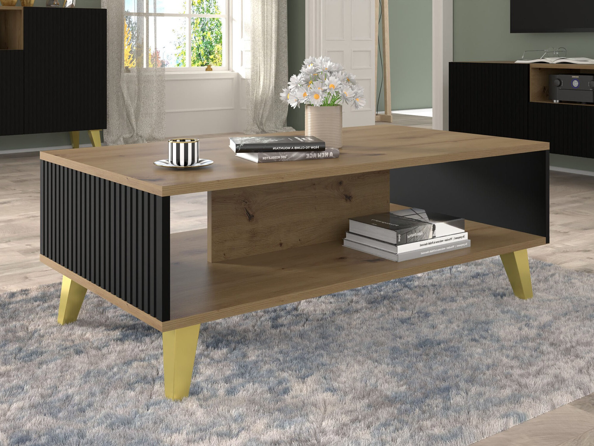 Stočić za kafu Etdela 102 (Zanatski hrast + Crno)