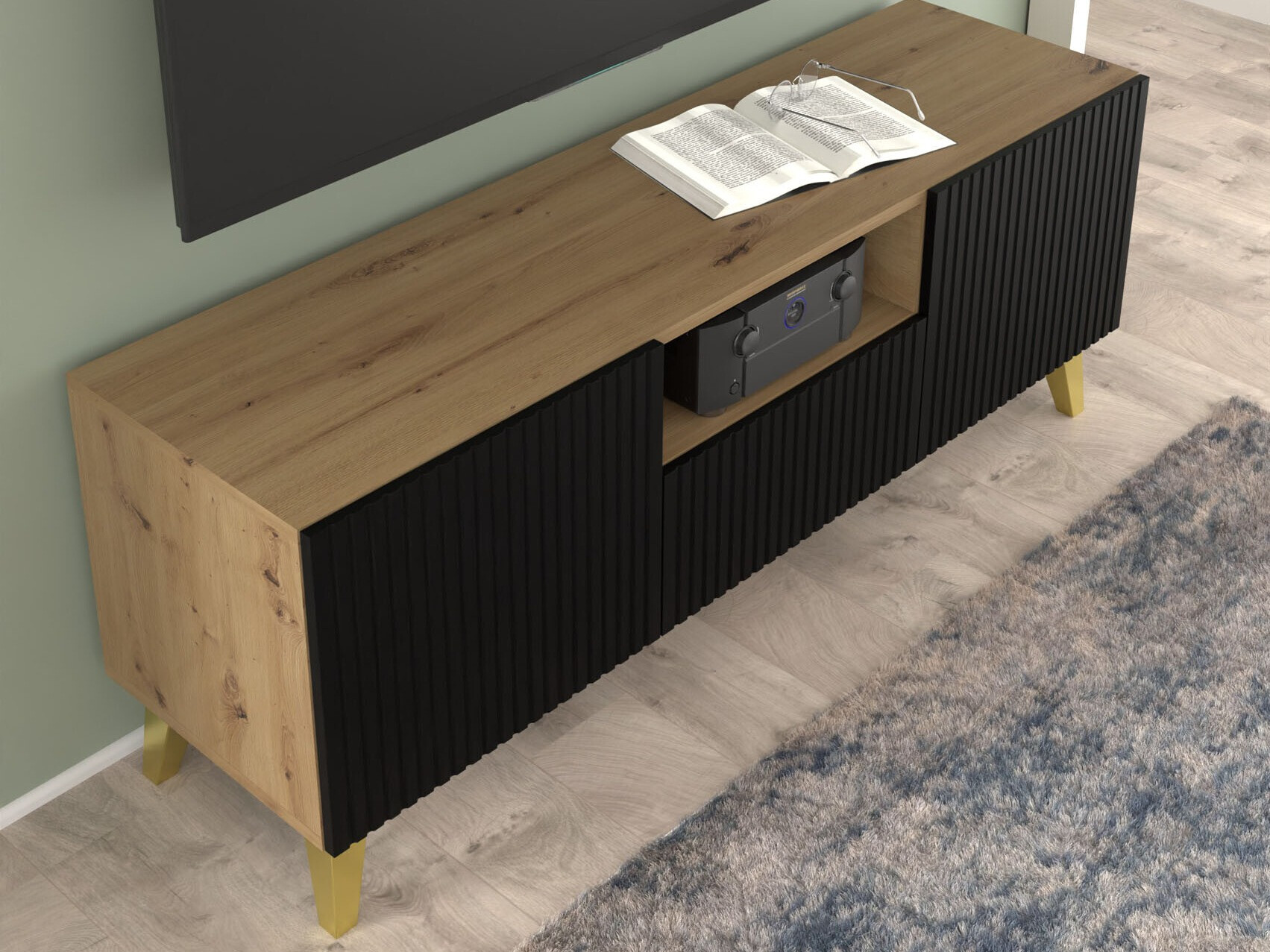 TV komoda Etdela 100 (Artisan hrast + Crno)