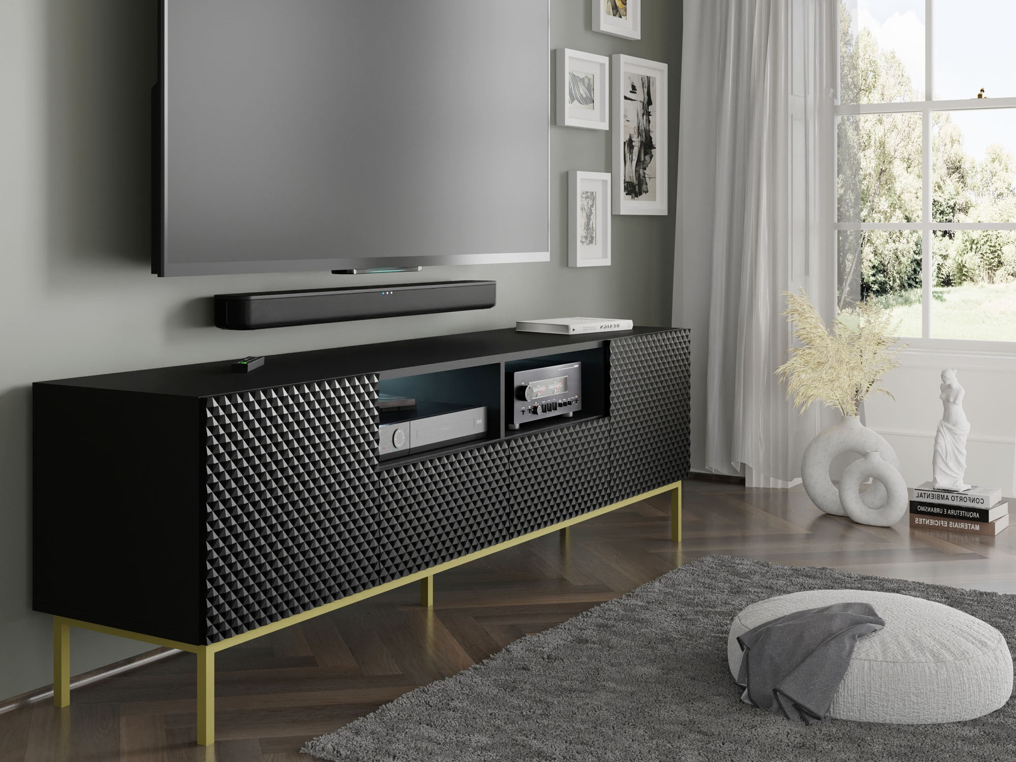 TV sto Buffalo 158 (Crno + Crna visoki sjaj)