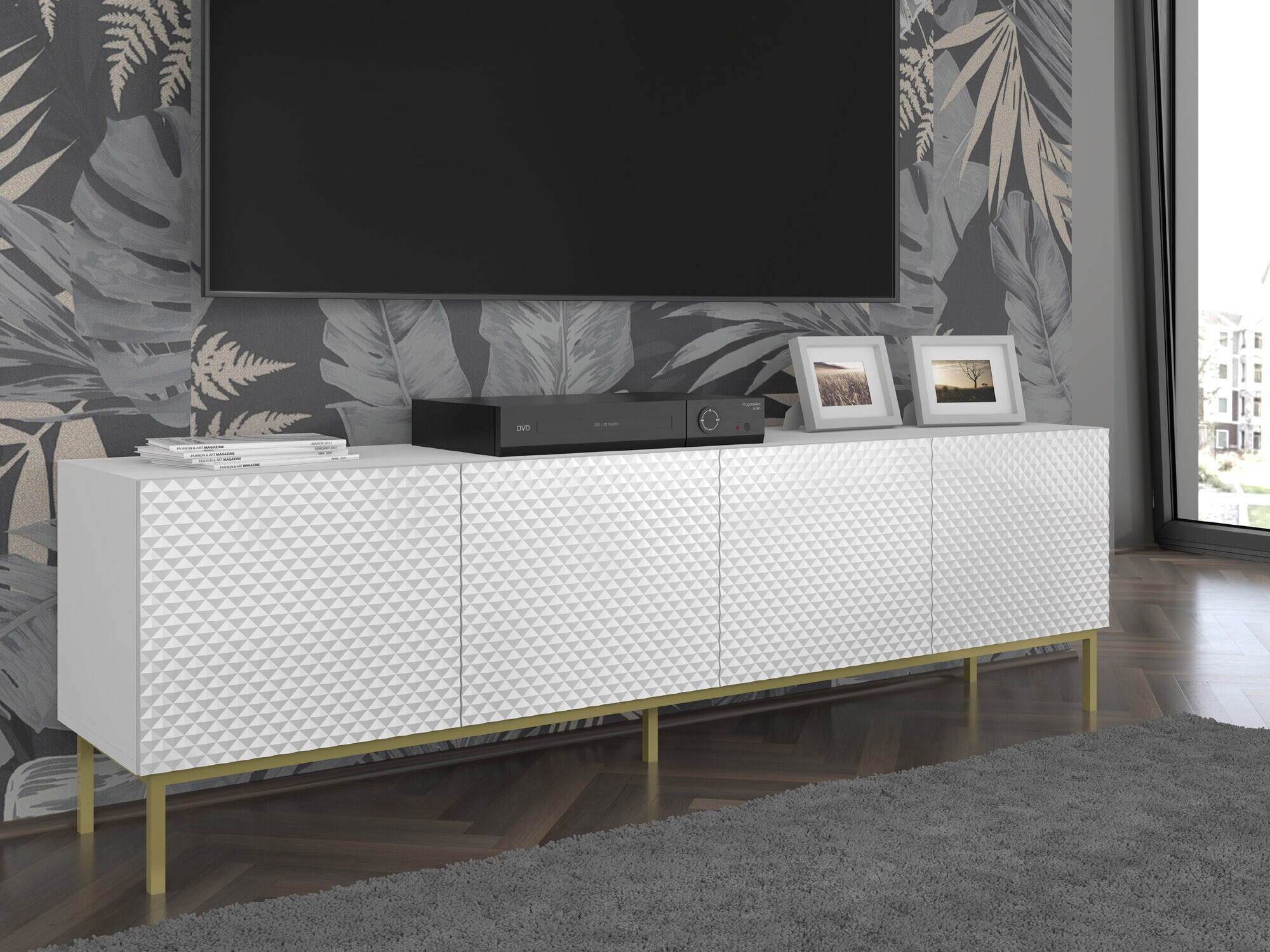 TV komoda Odelomu 100 (Belo + Sjajno belo)