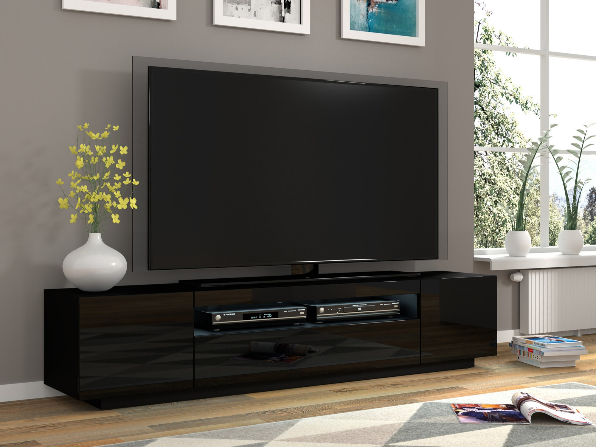 TV sto Morteo 104 (Crno + Crna visoki sjaj)