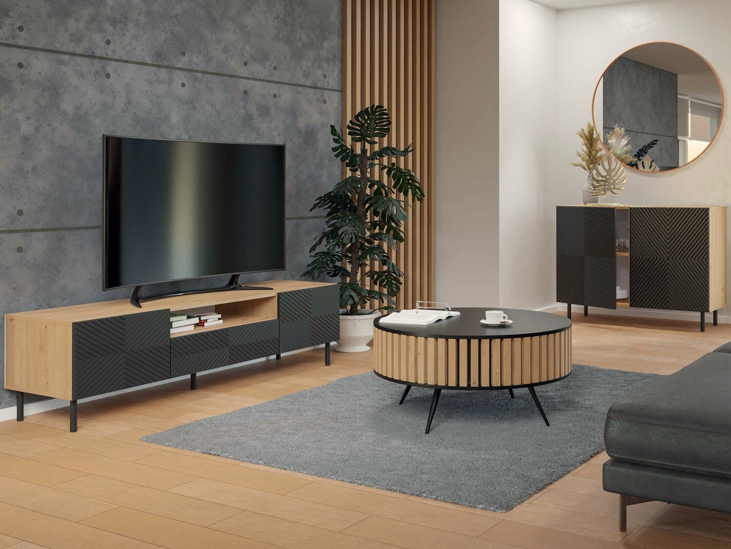 Ormarić Romseru 101 (Crno + Artisan hrast)