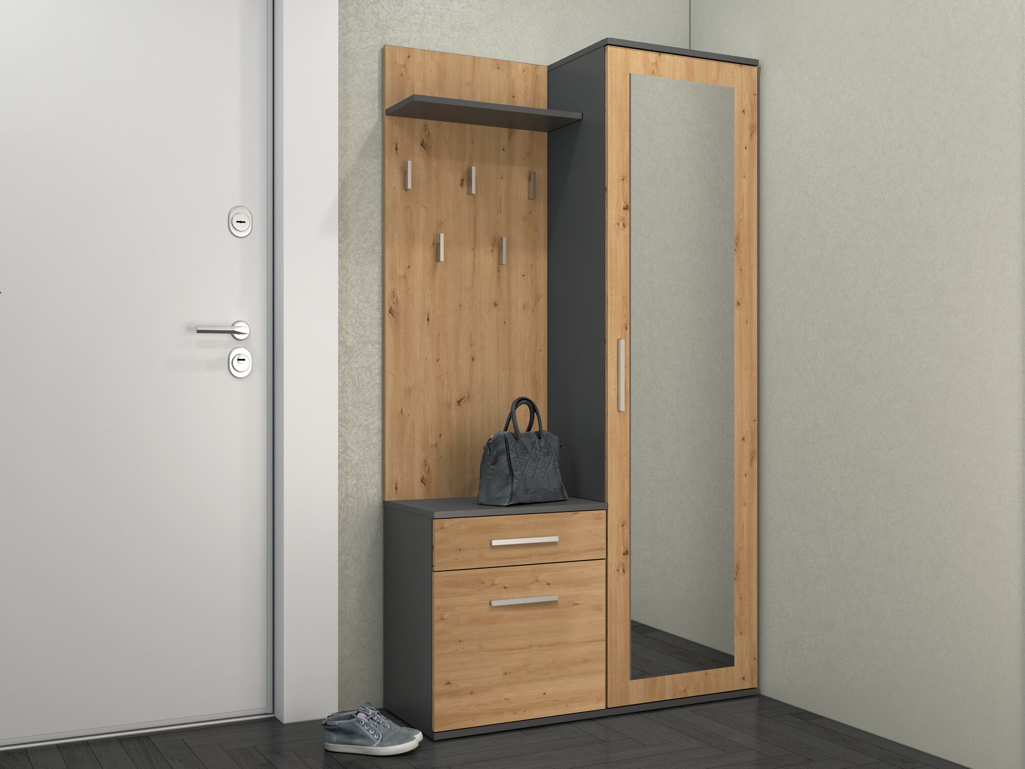 Set za hodnik Mandeville 126 (Zanatski hrast + Antricit (ugalj))