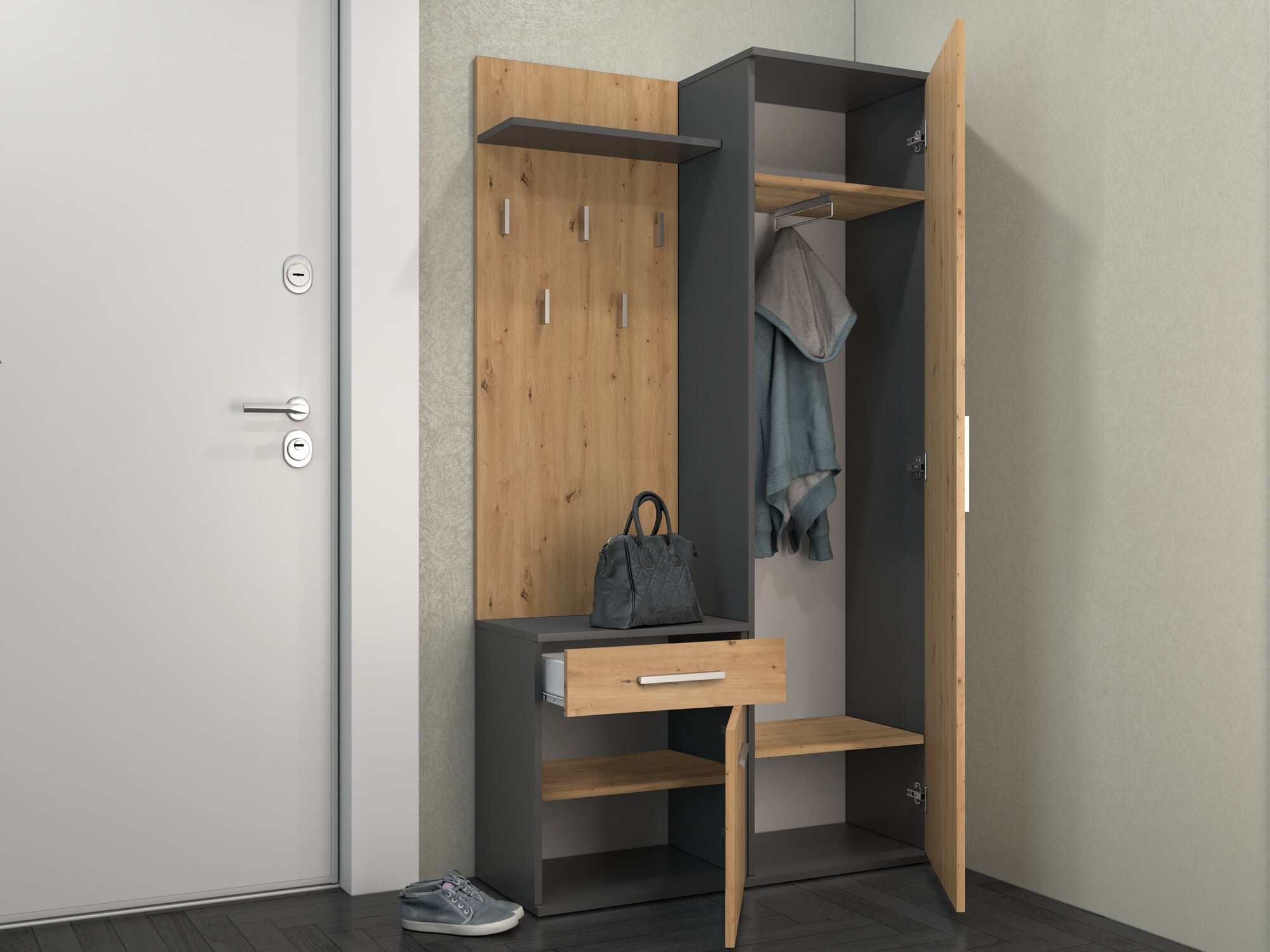 Set za hodnik Mandeville 126 (Zanatski hrast + Antricit (ugalj))