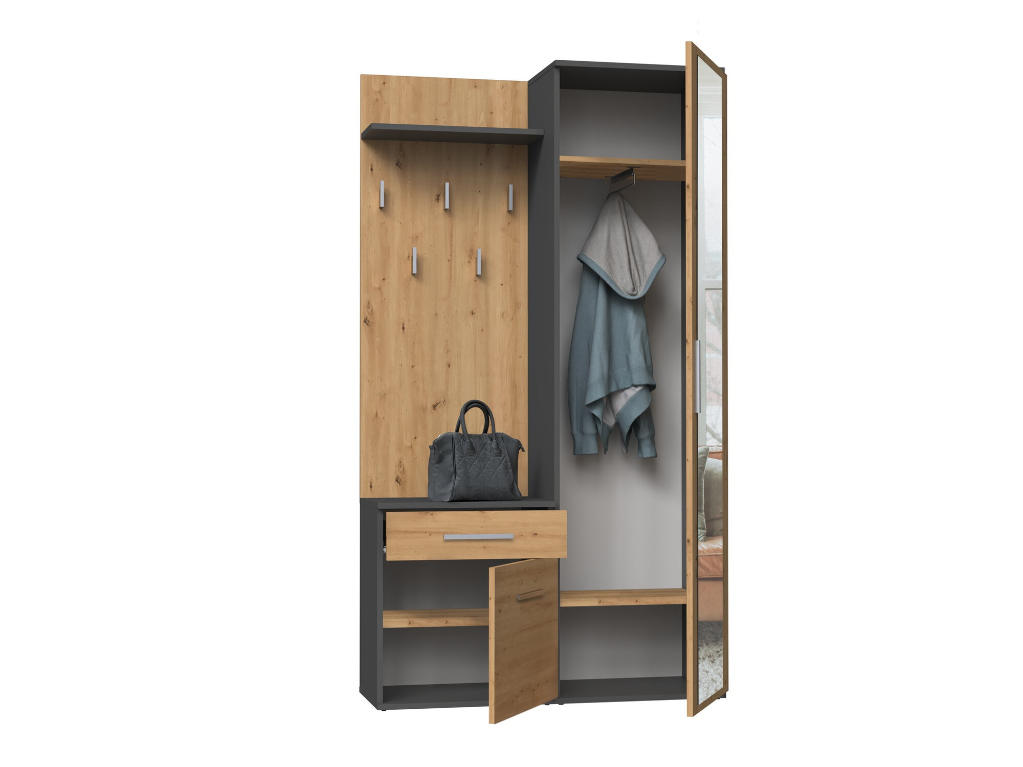 Set za hodnik Mandeville 126 (Zanatski hrast + Antricit (ugalj))