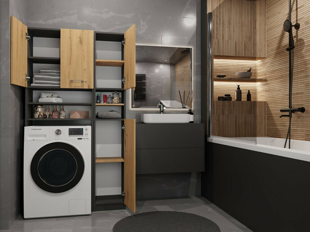 Polica za kupatilo Mandeville 128 (Antricit (ugalj) + Zanatski hrast)