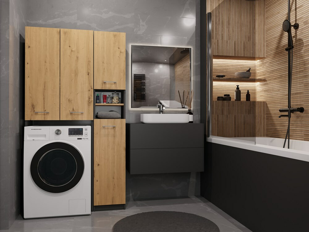 Polica za kupatilo Mandeville 130 (Antricit (ugalj) + Zanatski hrast)