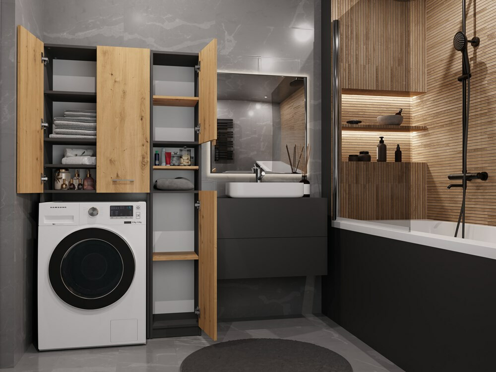 Polica za kupatilo Mandeville 130 (Antricit (ugalj) + Zanatski hrast)