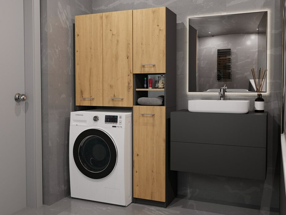 Polica za kupatilo Mandeville 130 (Antricit (ugalj) + Zanatski hrast)