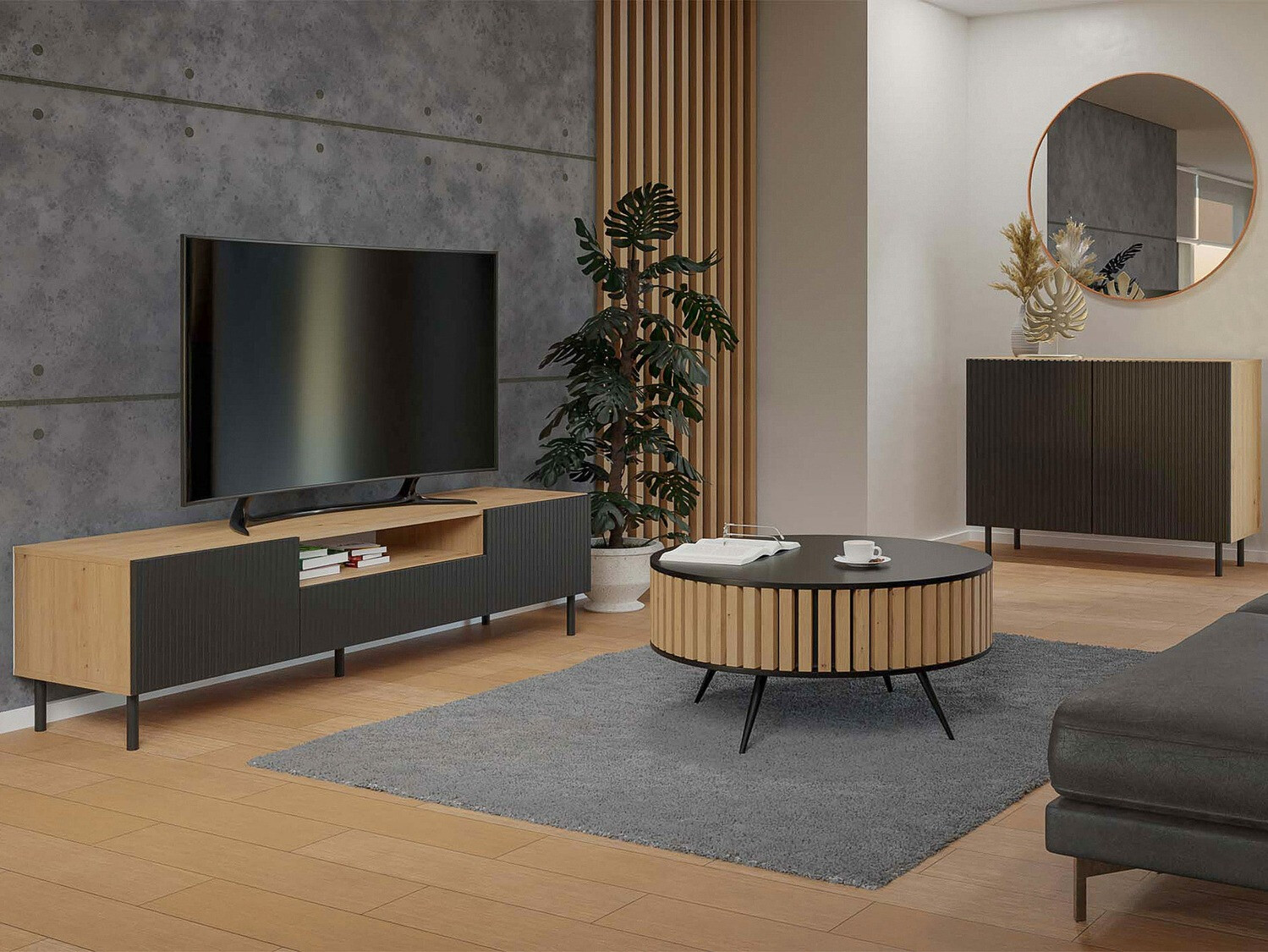 TV sto Romseru 105 (Crno + Zanatski hrast)