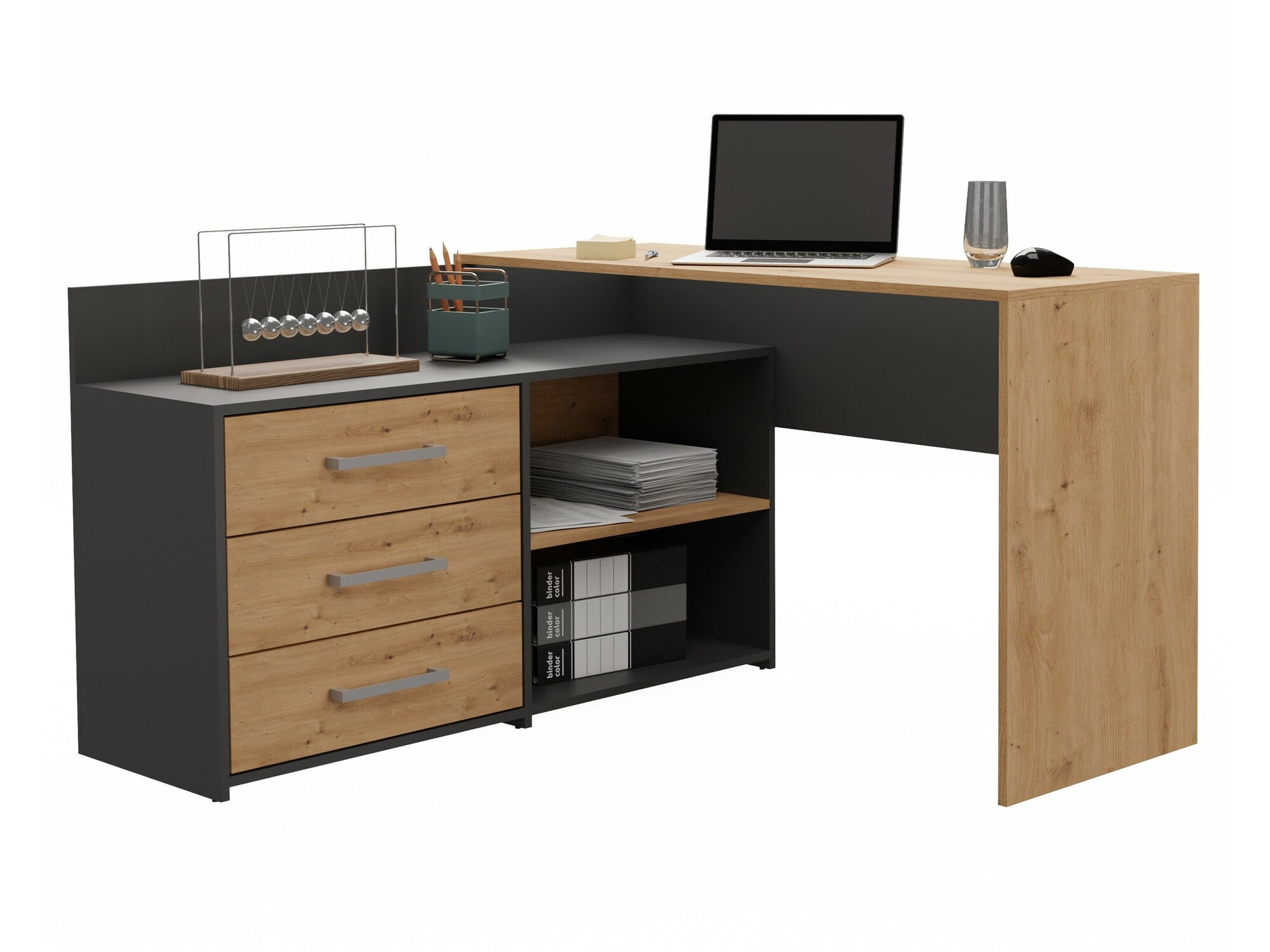 Ugaoni kancelarijski sto Mandeville 131 (Antracit + Artisan hrast)