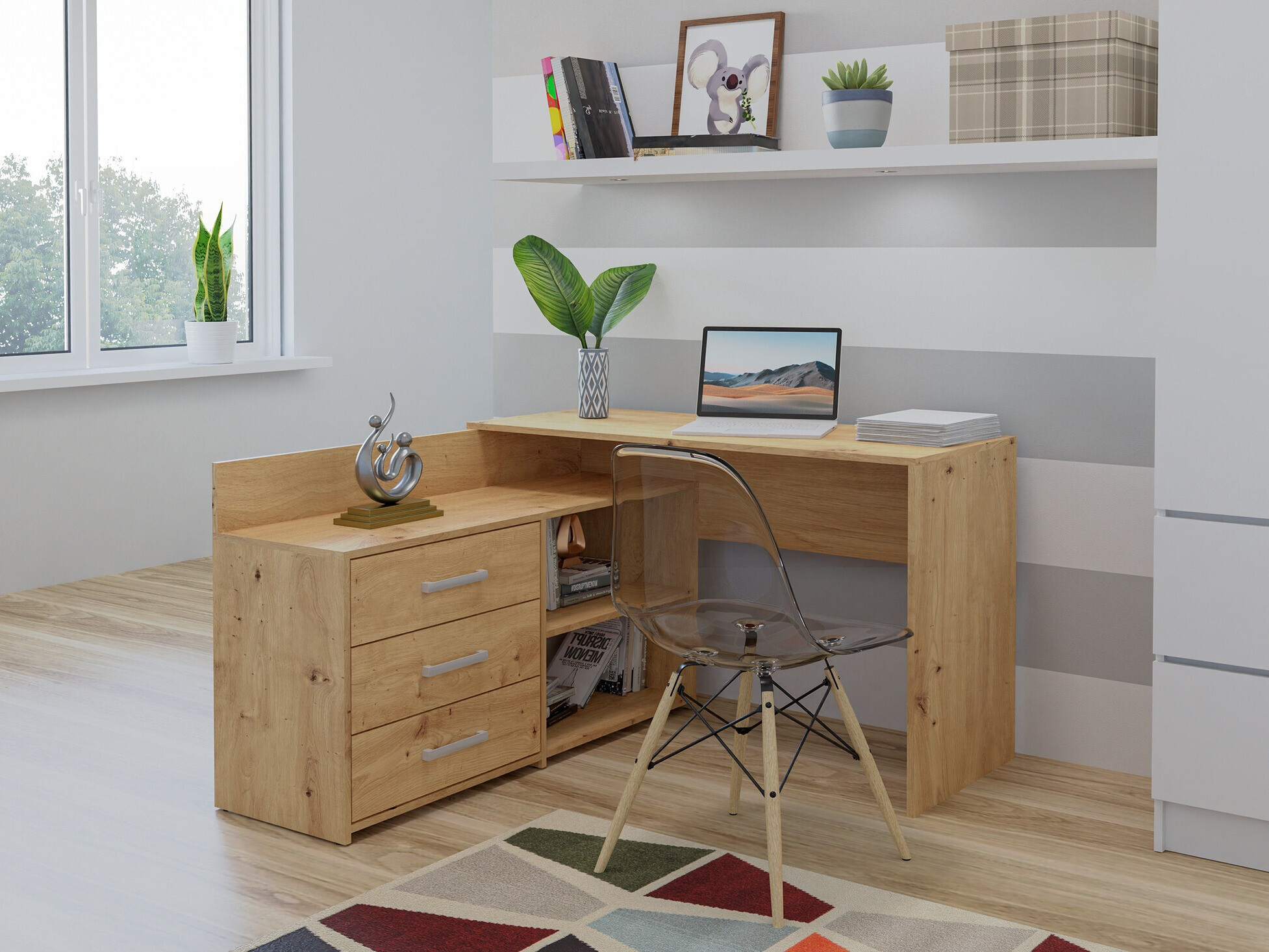 Ugaoni kancelarijski sto Mandeville 131 (Artisan hrast)