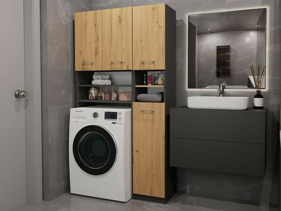 Polica za kupatilo Mandeville 128 (Antricit (ugalj) + Zanatski hrast)