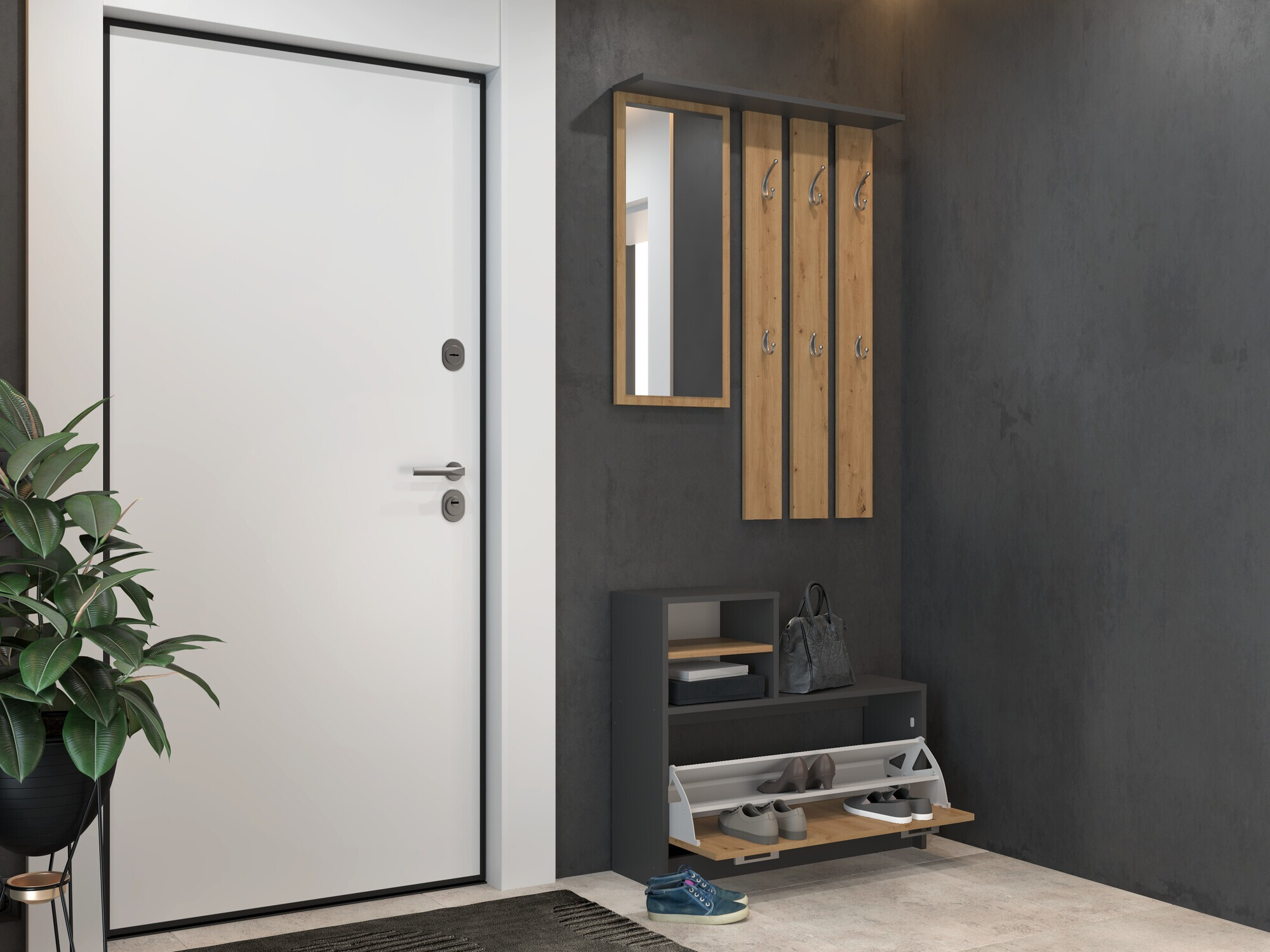 Set za hodnik Mandeville 144 (Zanatski hrast + Antricit (ugalj))