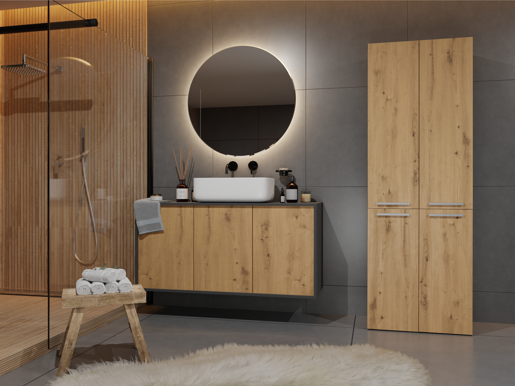 Ormarić za kupatilo Nolmaru 100 (Antricit (ugalj) + Zanatski hrast)