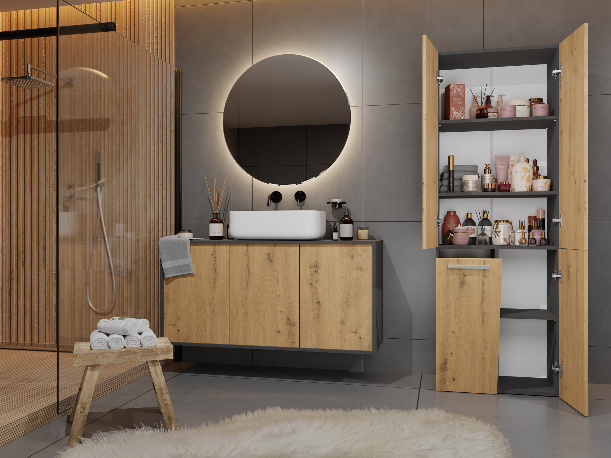 Ormarić za kupatilo Nolmaru 100 (Antricit (ugalj) + Zanatski hrast)