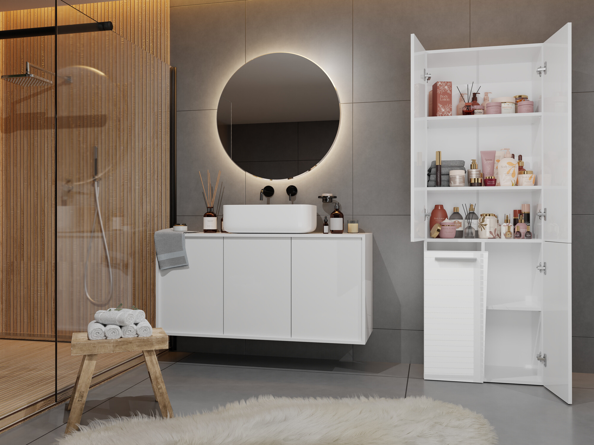 Ormarić za kupatilo Nolmaru 100 (Belo + Sjajno belo)