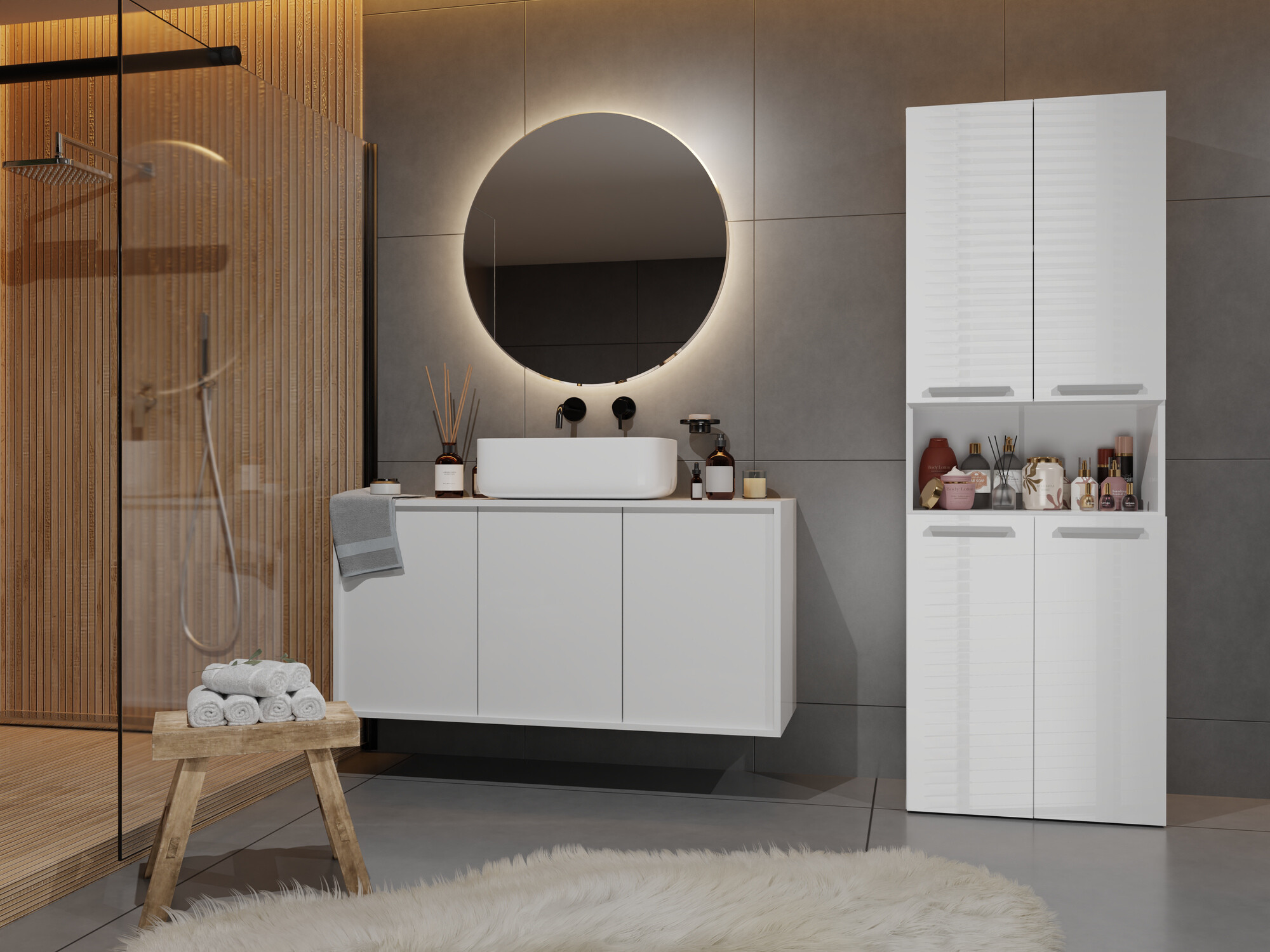 Ormarić za kupatilo Nolmaru 101 (Belo + Sjajno belo)