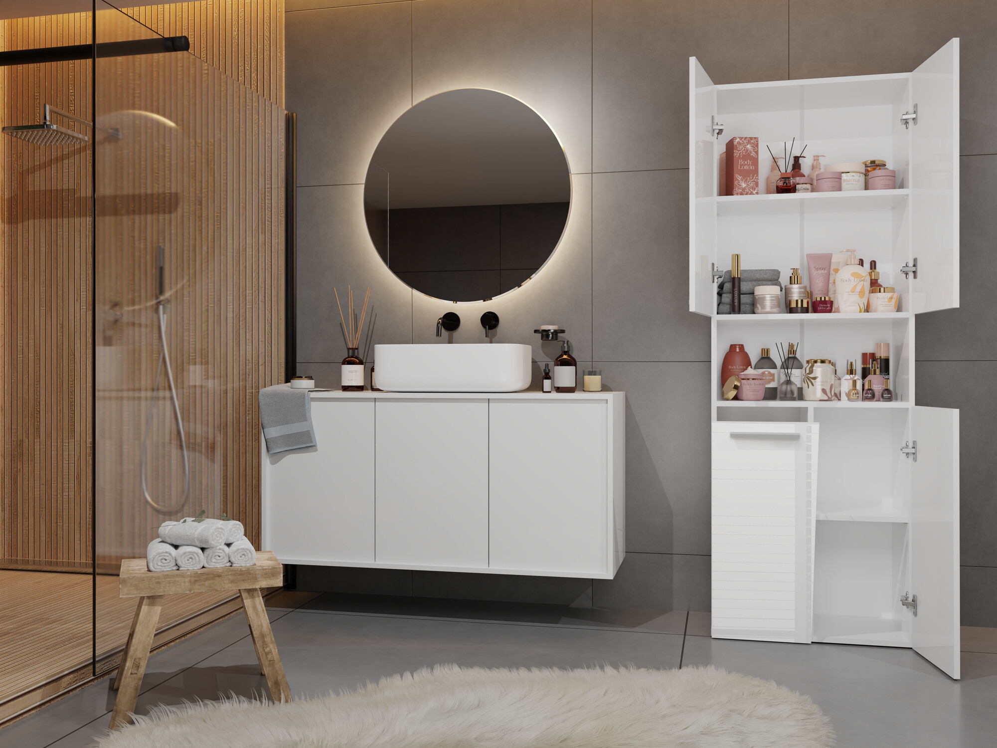 Ormarić za kupatilo Nolmaru 101 (Belo + Sjajno belo)