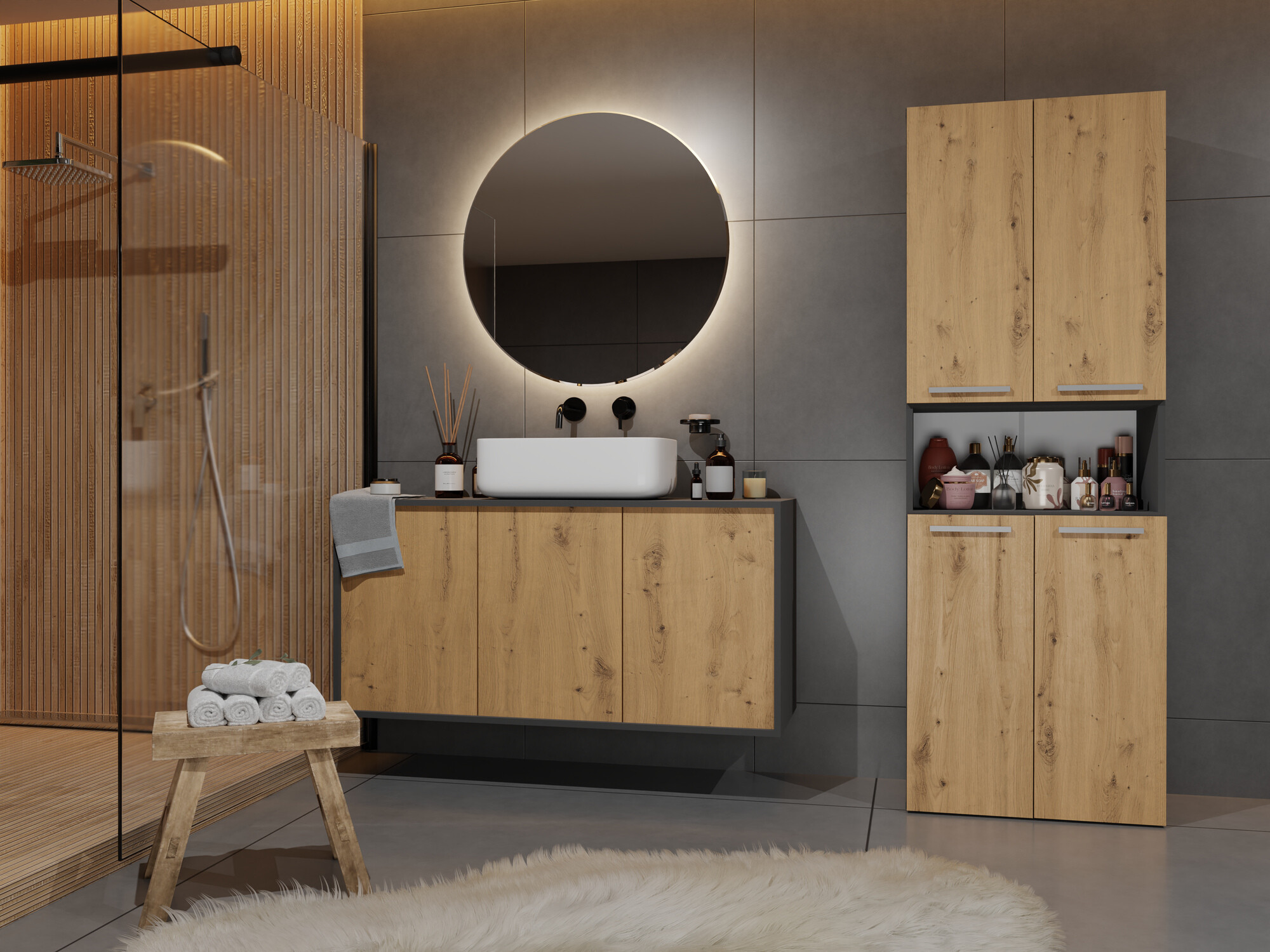 Ormarić za kupatilo Nolmaru 103 (Antricit (ugalj) + Zanatski hrast)