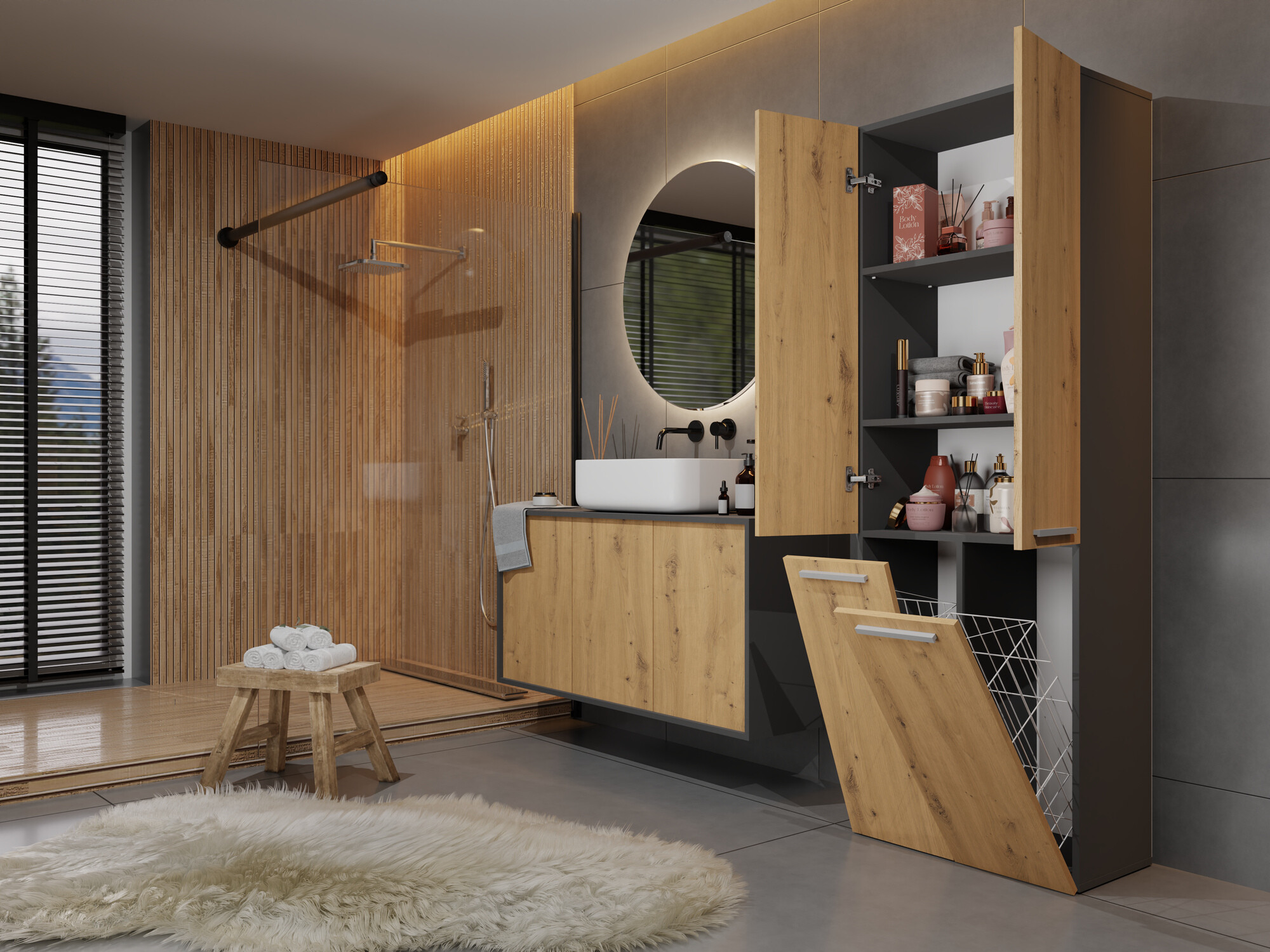 Samostojeći kupatilski ormarić Nolmaru 102 (Antracit + Artisan hrast)