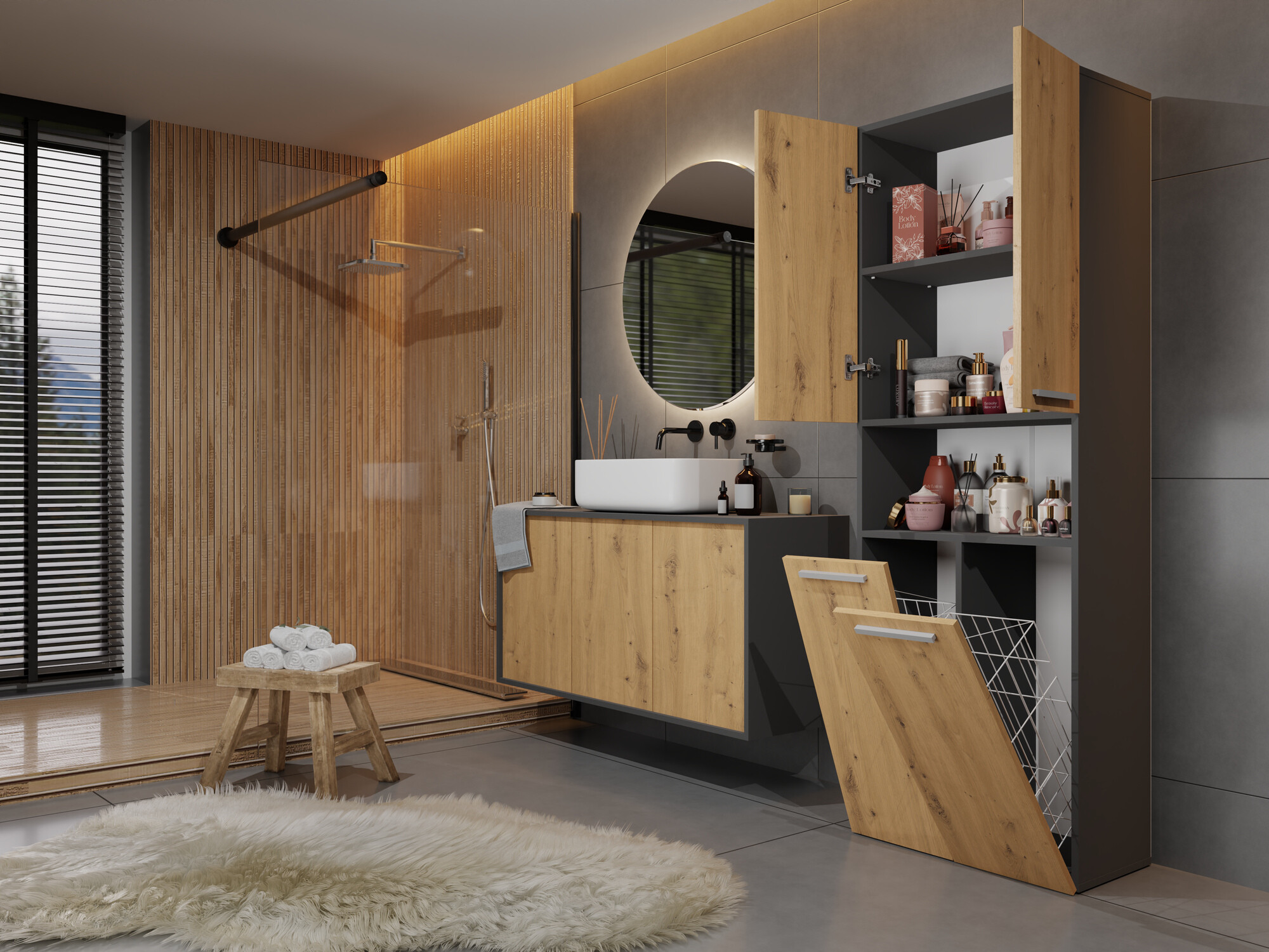 Samostojeći kupatilski ormarić Nolmaru 103 (Antracit + Artisan hrast)