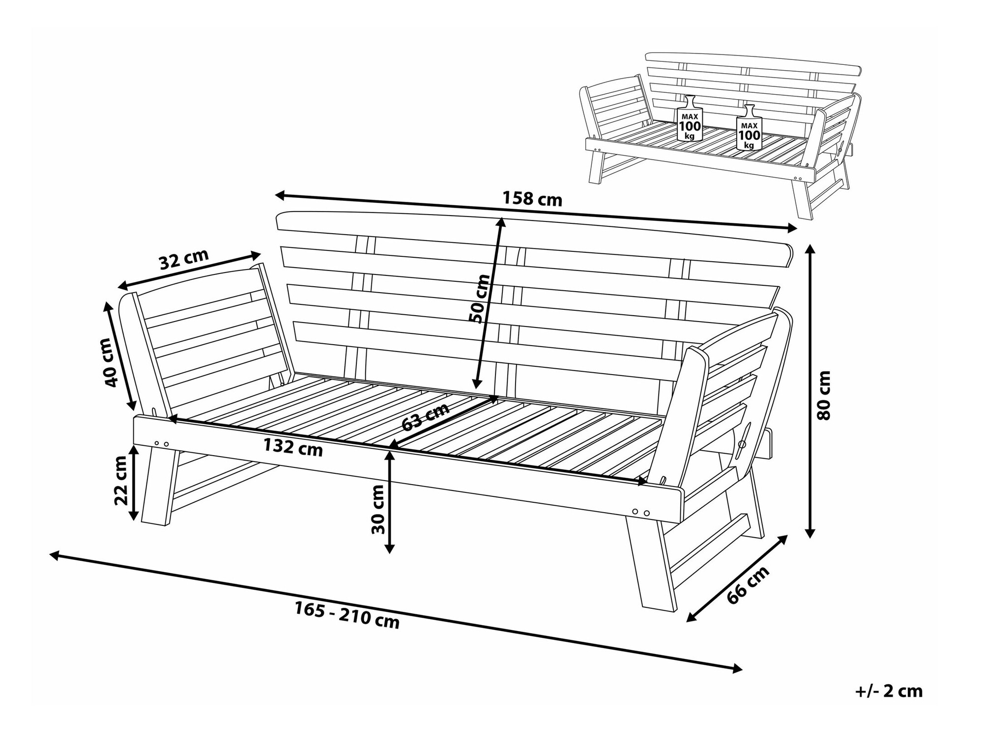 Baštenska sofa Berwyn 1979 (Sivo + Svetlo drvo)
