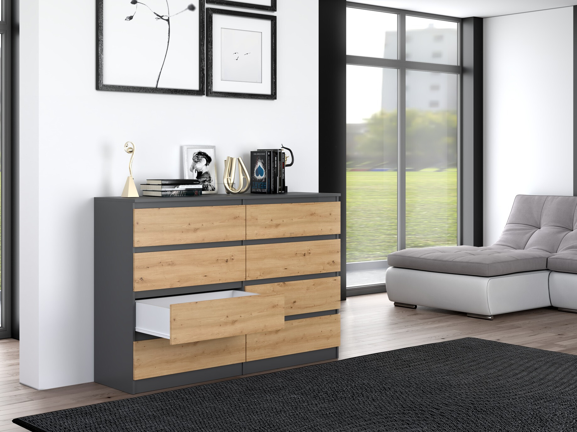 Komoda Elbvelu 100 (Antricit (ugalj) + Zanatski hrast)