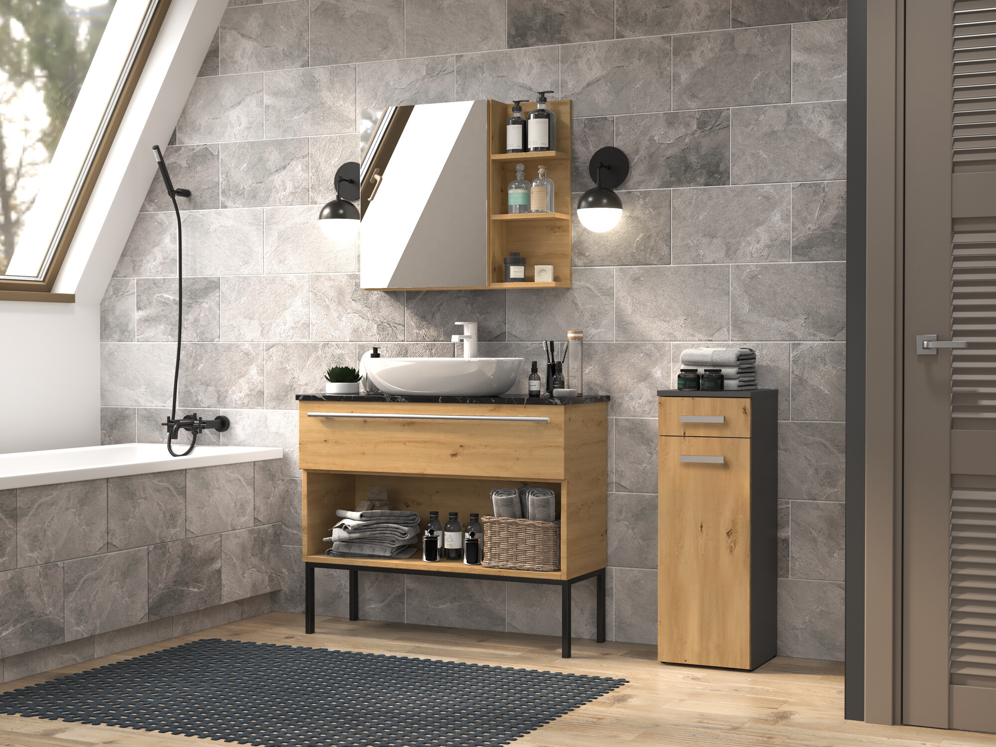 Ormarić za kupatilo Nolmaru 109 (Antricit (ugalj) + Zanatski hrast)