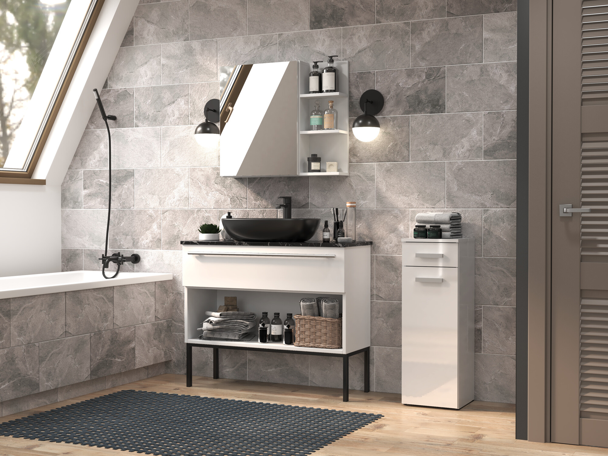 Ormarić za kupatilo Nolmaru 109 (Belo + Sjajno belo)