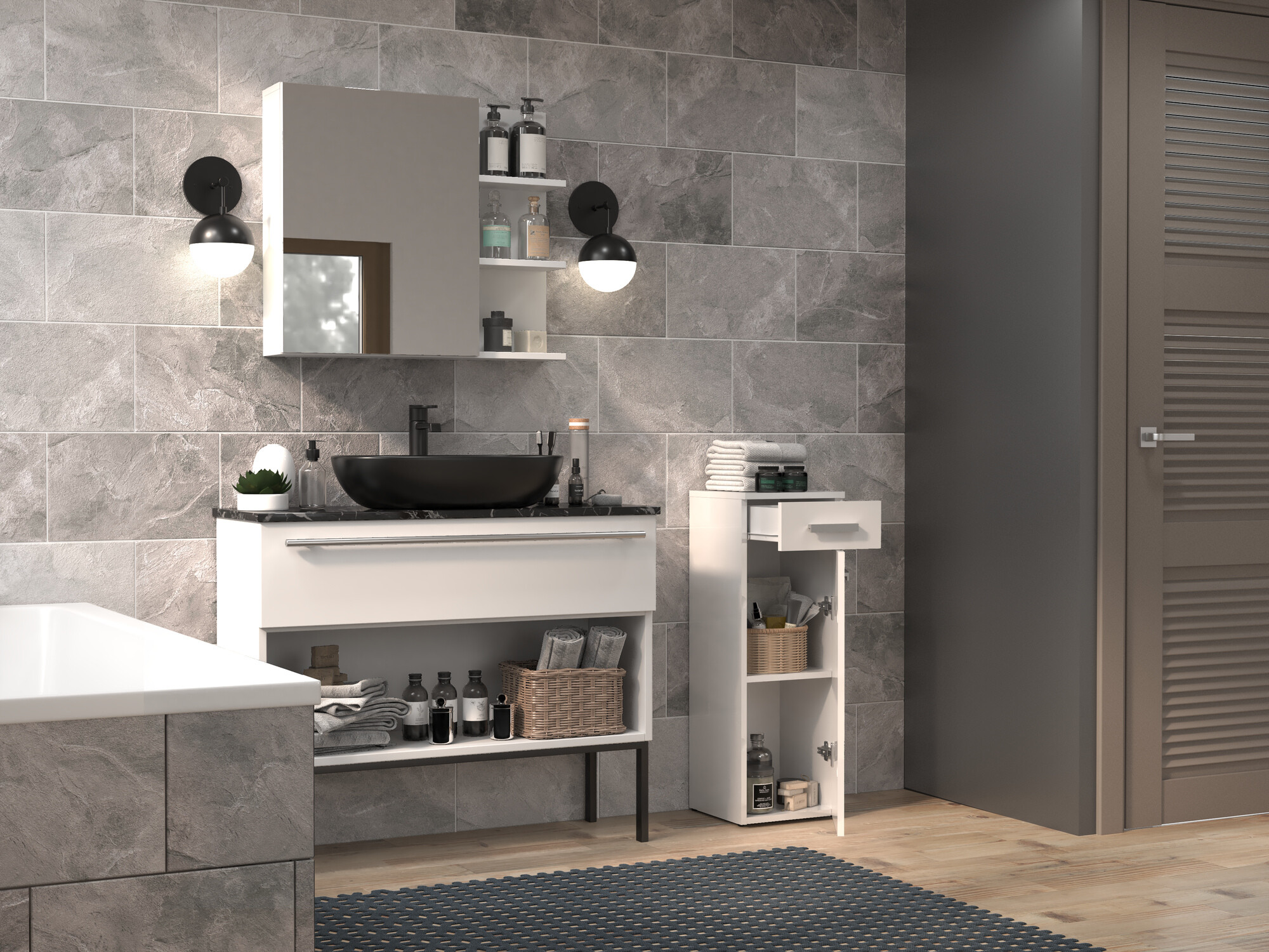 Ormarić za kupatilo Nolmaru 109 (Belo + Sjajno belo)