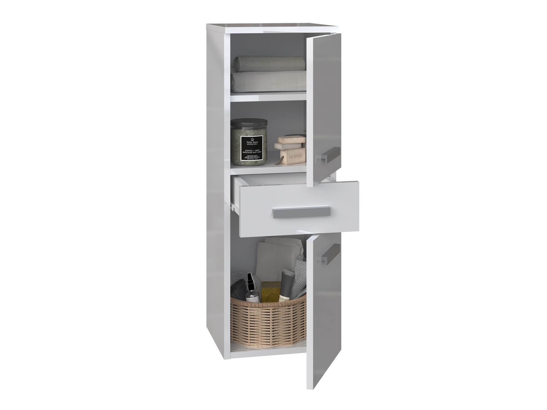 Samostojeći kupatilski ormarić Nolmaru 108 (Belo + Sjajno belo)