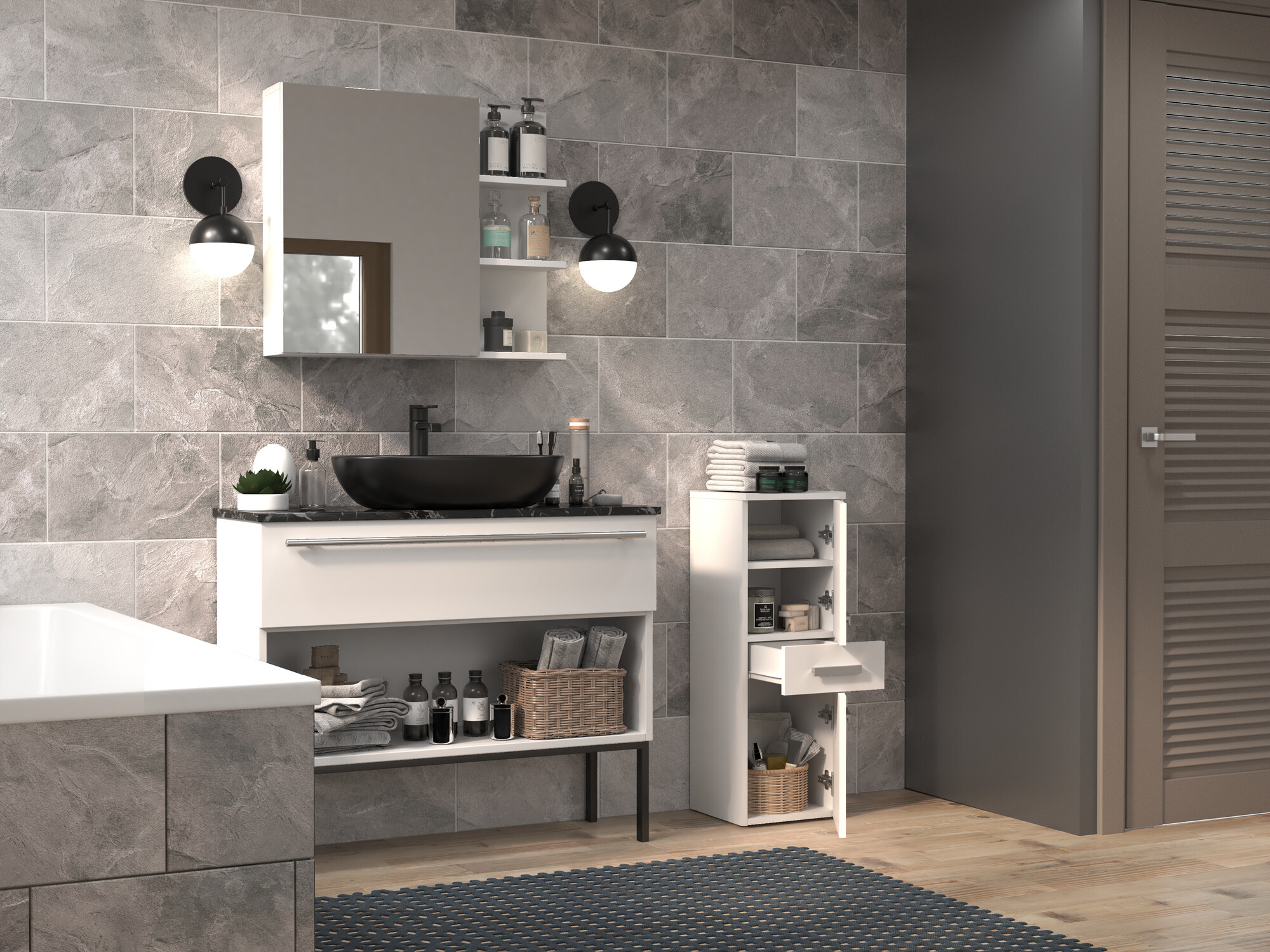 Samostojeći kupatilski ormarić Nolmaru 108 (Belo)