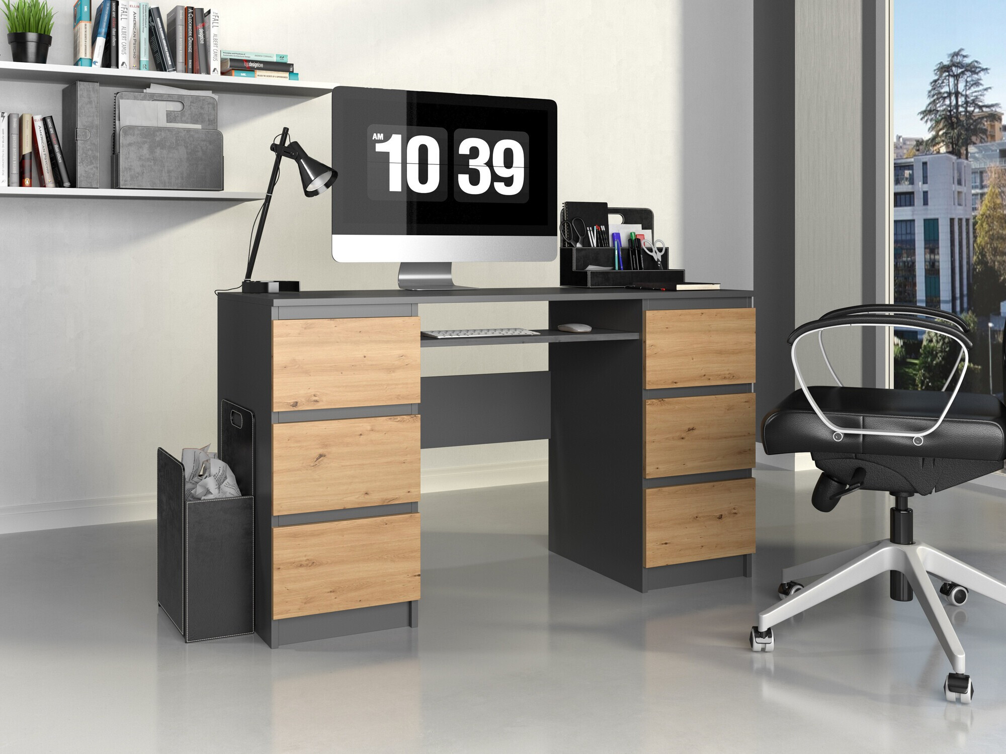 Kancelarijski sto Mandeville 178 (Antracit + Artisan hrast)