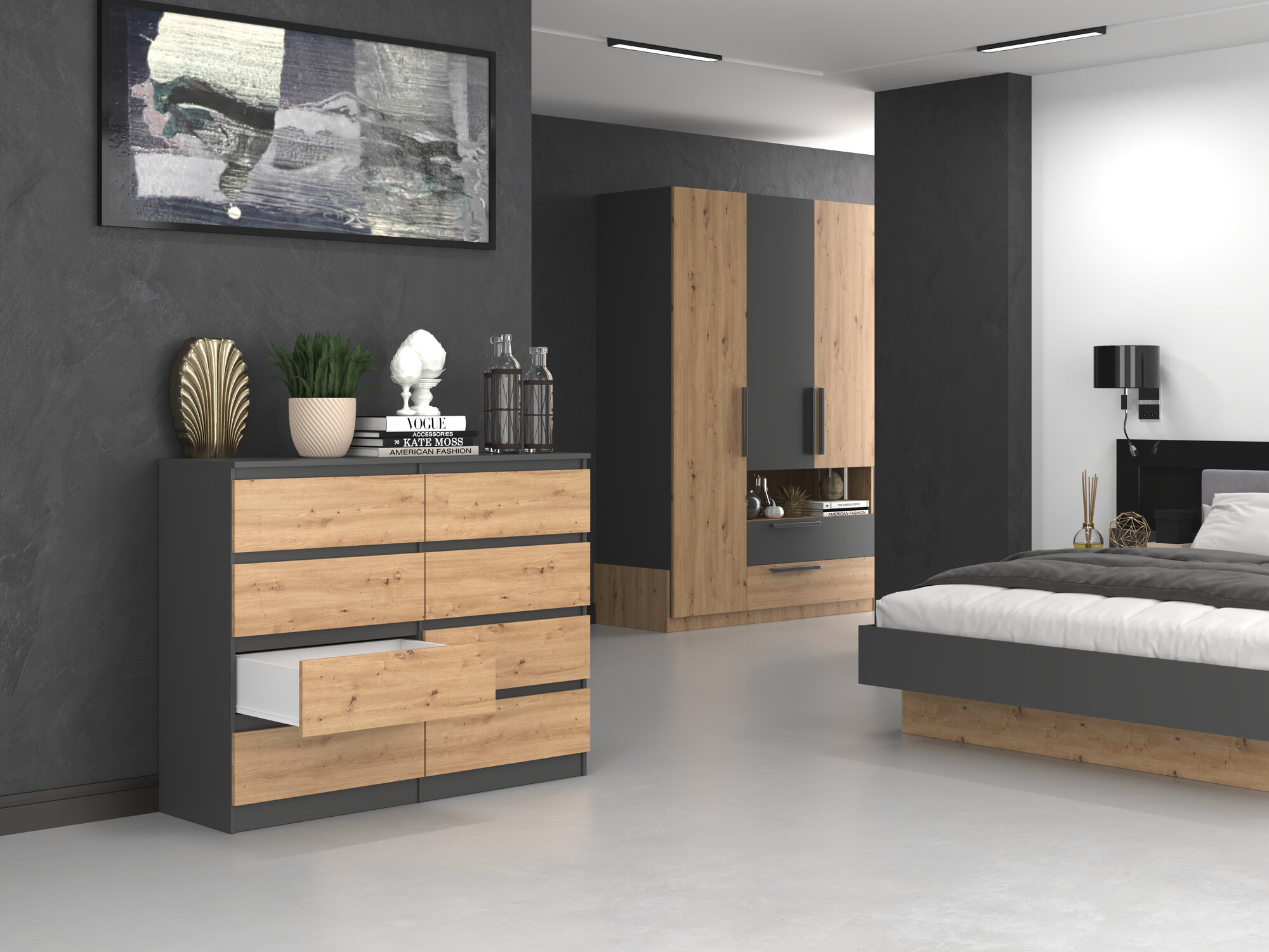 Komoda Elbvelu 101 (Antricit (ugalj) + Zanatski hrast)