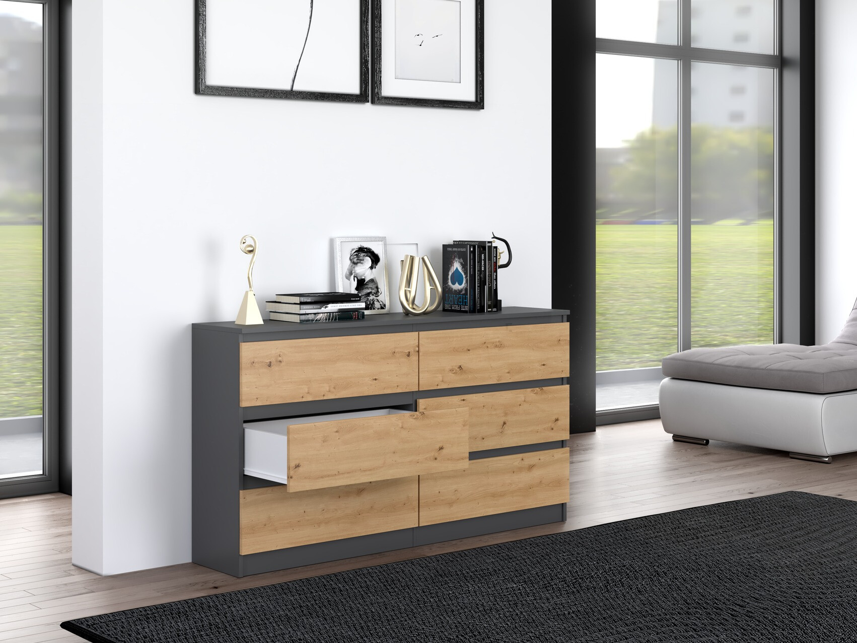 Komoda Elbvelu 102 (Antricit (ugalj) + Zanatski hrast)