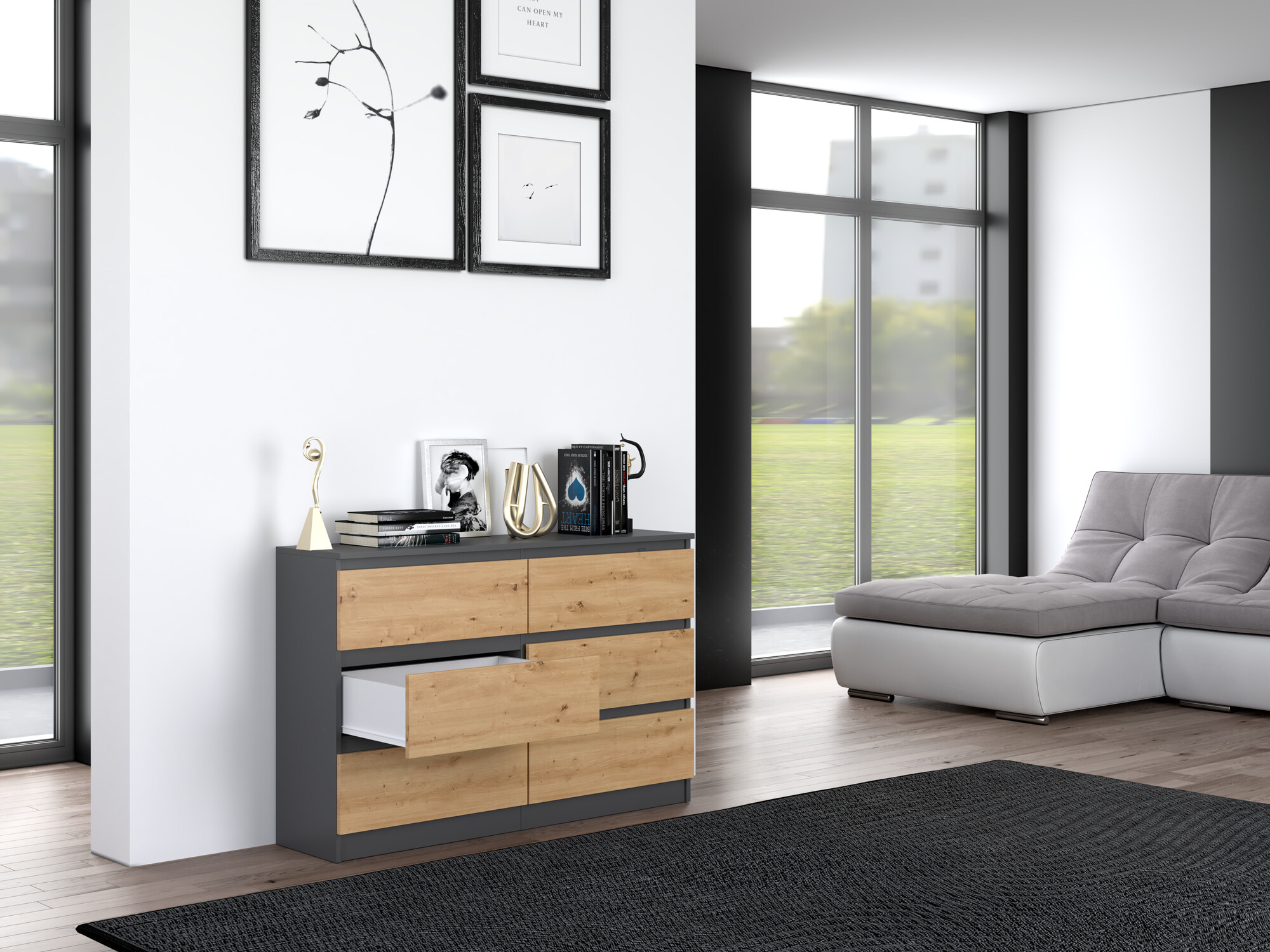 Komoda Elbvelu 103 (Antracit + Artisan hrast)