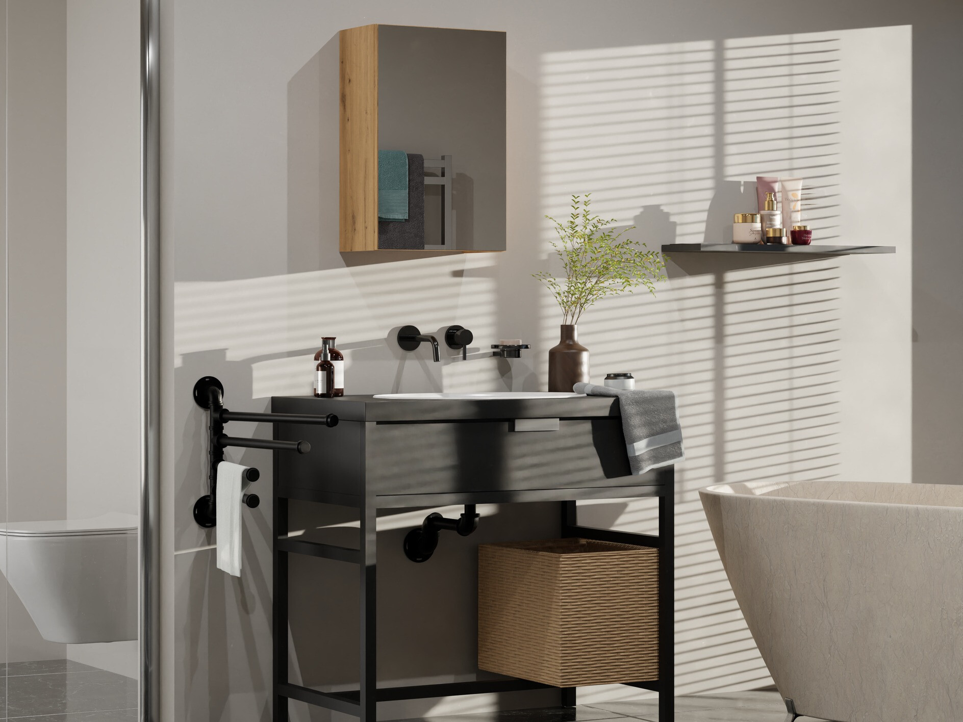 Ormarić za kupatilo sa ogledalom Balelbo 100 (Artisan hrast)