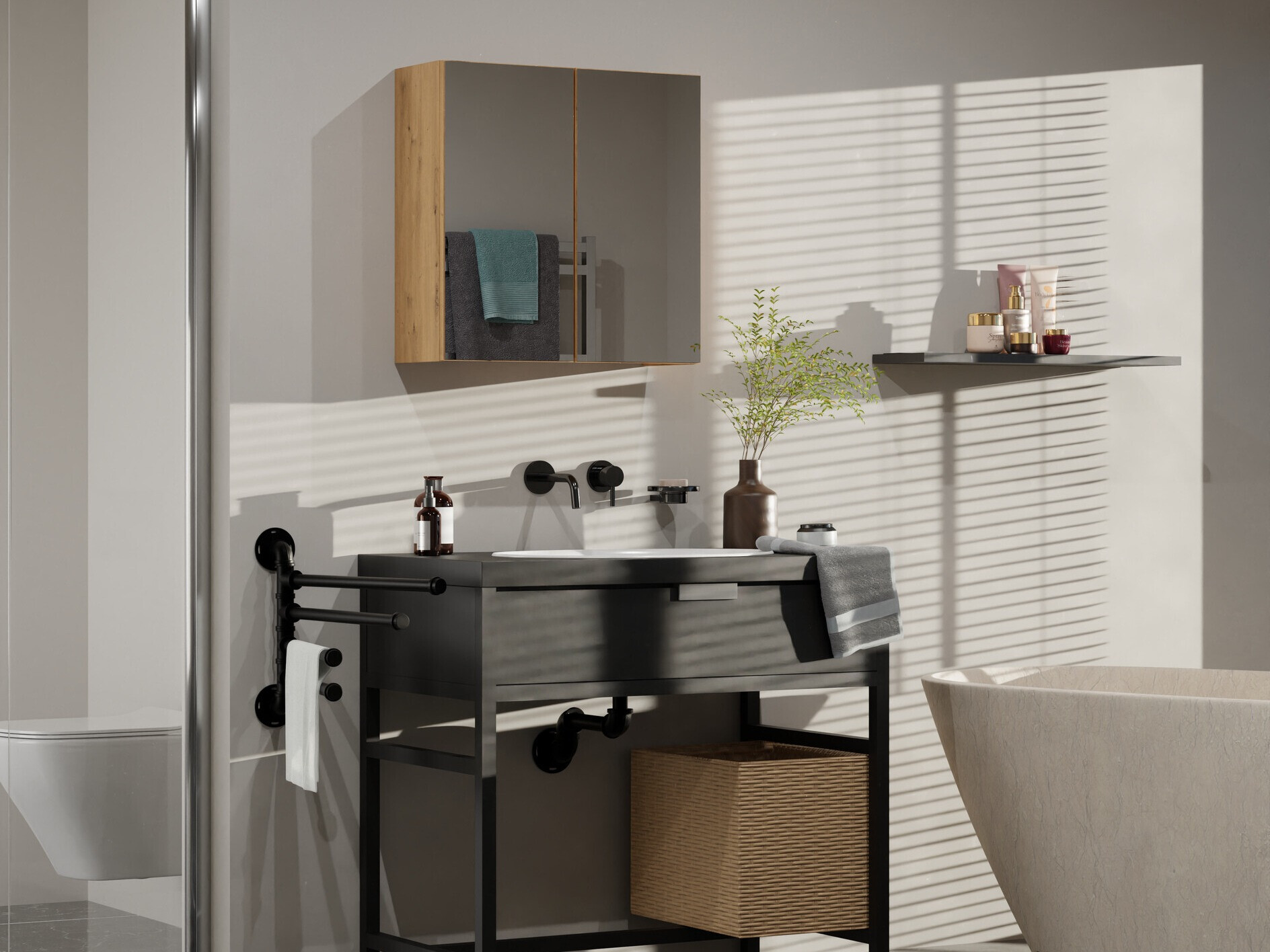 Ormarić za kupatilo sa ogledalom Balelbo 101 (Zanatski hrast)