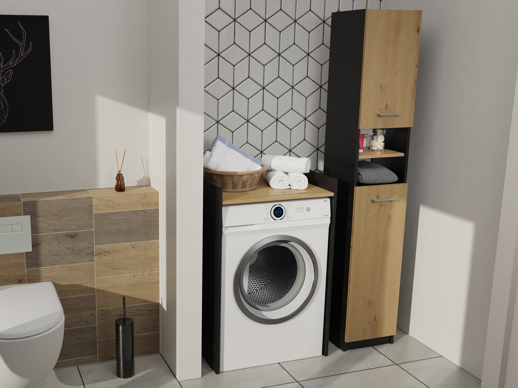 Samostojeći kupatilski ormarić Balelbo 102 (Antracit + Artisan hrast)