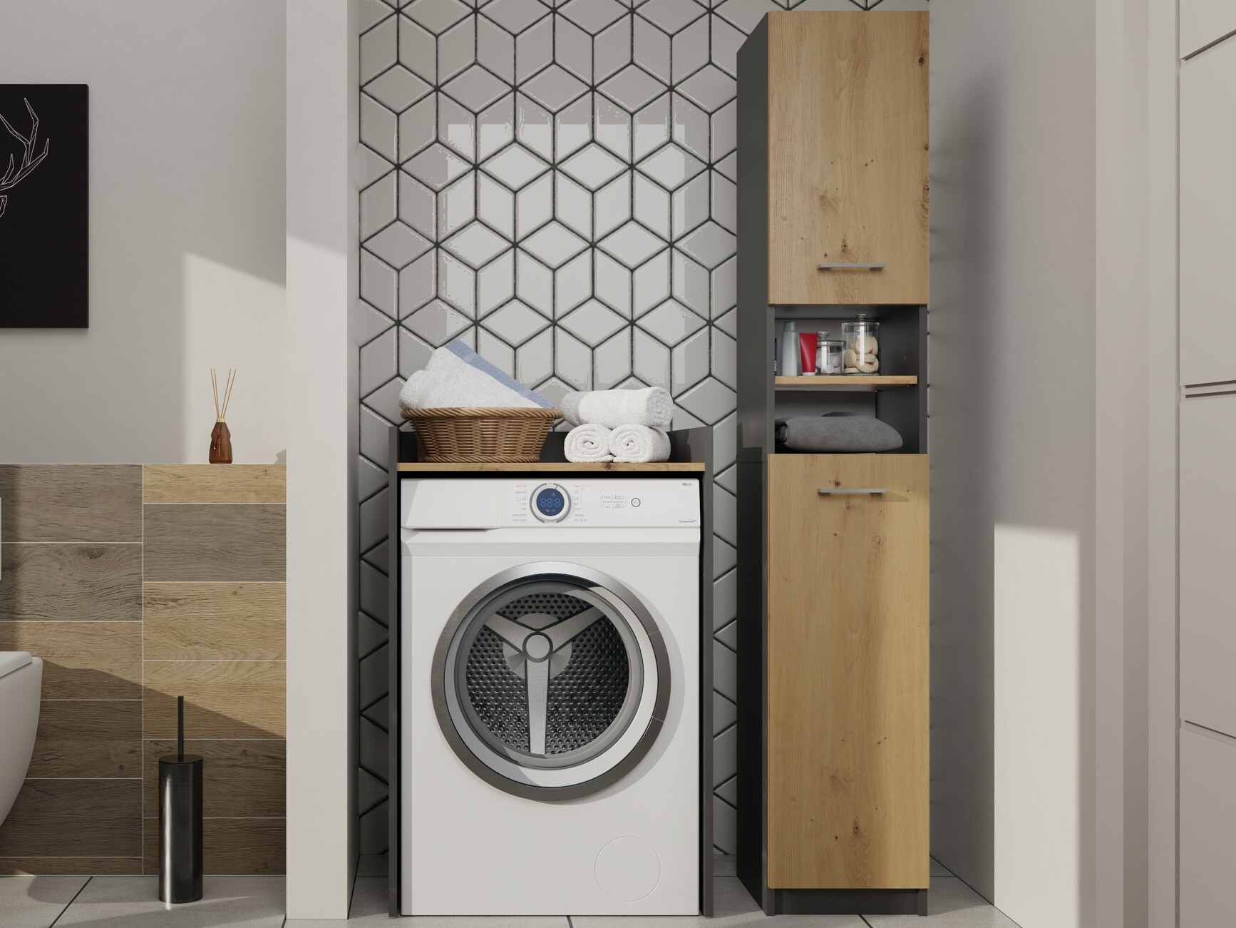 Samostojeći kupatilski ormarić Balelbo 102 (Antracit + Artisan hrast)