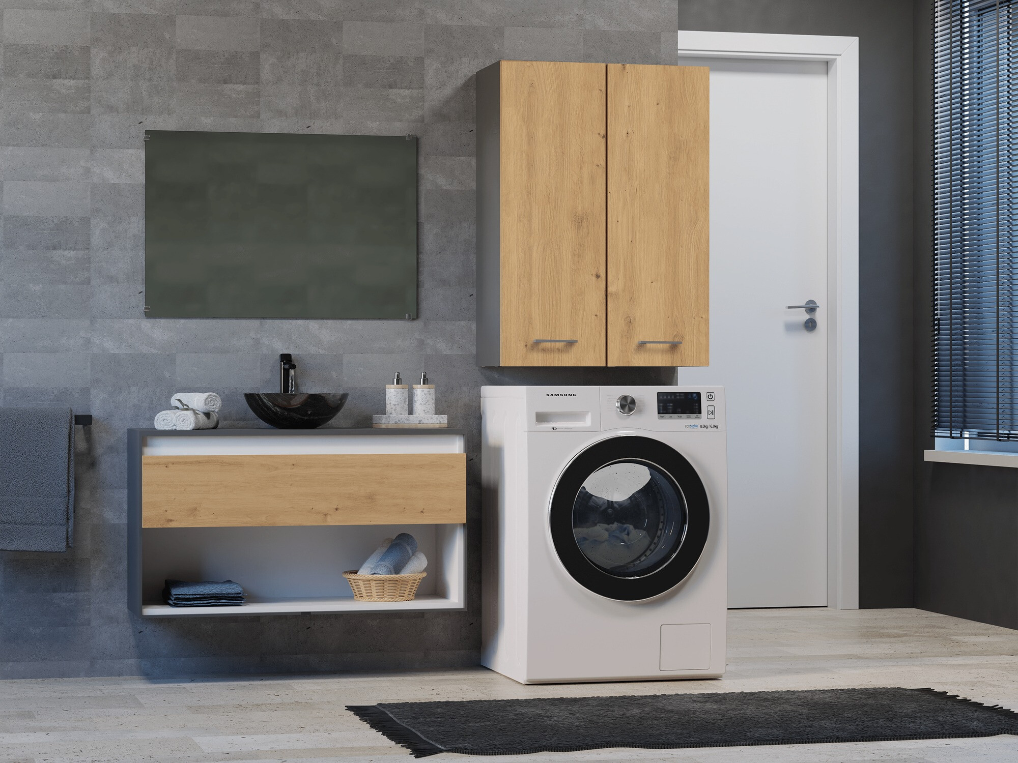 Viseći ormarić za kupatilo Balelbo 105 (Antricit (ugalj) + Zanatski hrast)