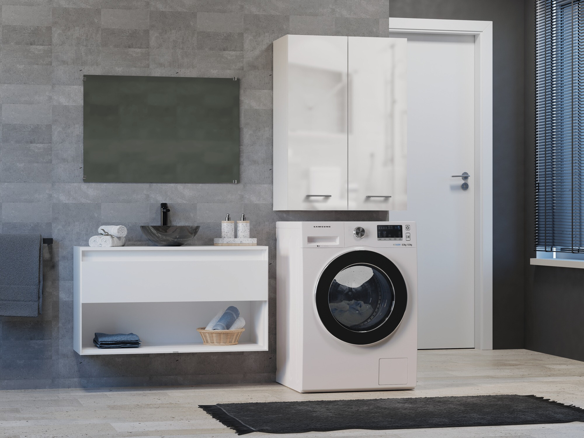 Viseći ormarić za kupatilo Balelbo 105 (Belo + Sjajno belo)