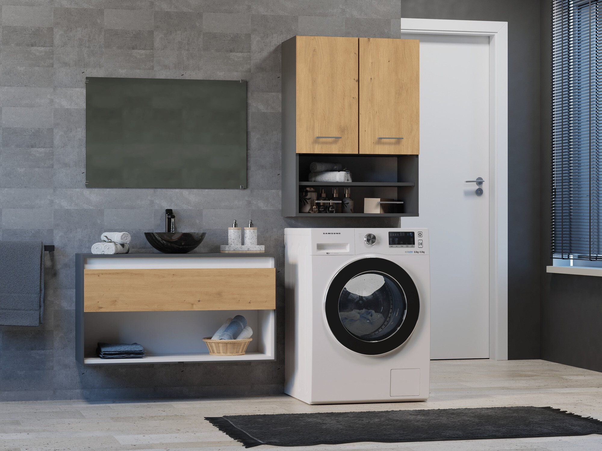 Viseći ormarić za kupatilo Balelbo 106 (Antricit (ugalj) + Zanatski hrast)