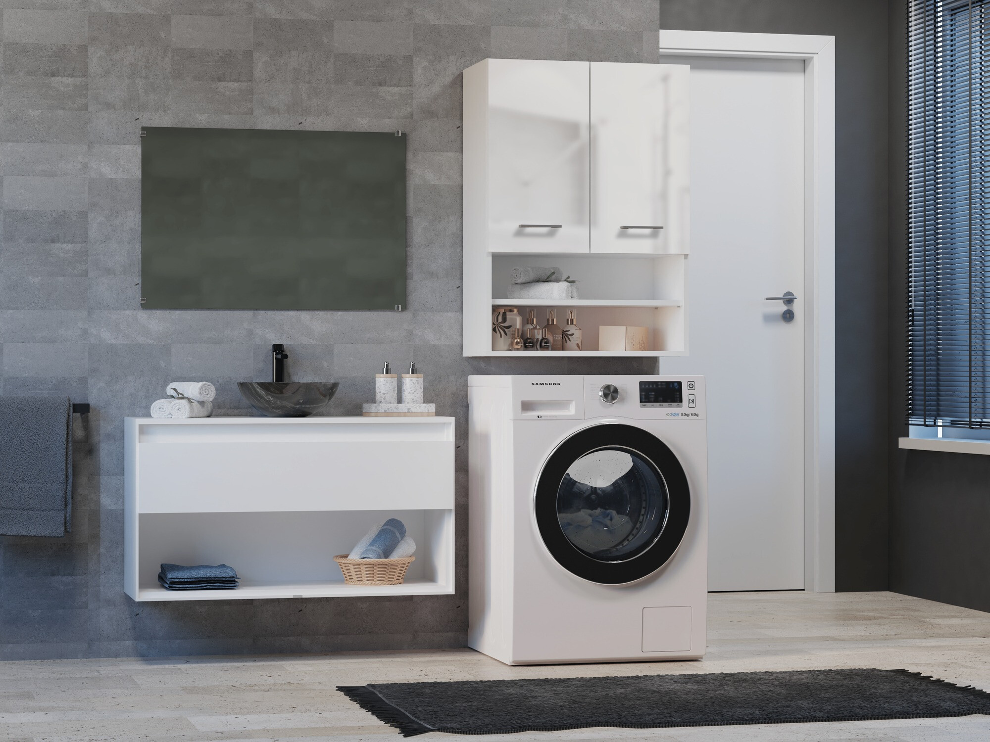 Viseći ormarić za kupatilo Balelbo 106 (Belo + Sjajno belo)