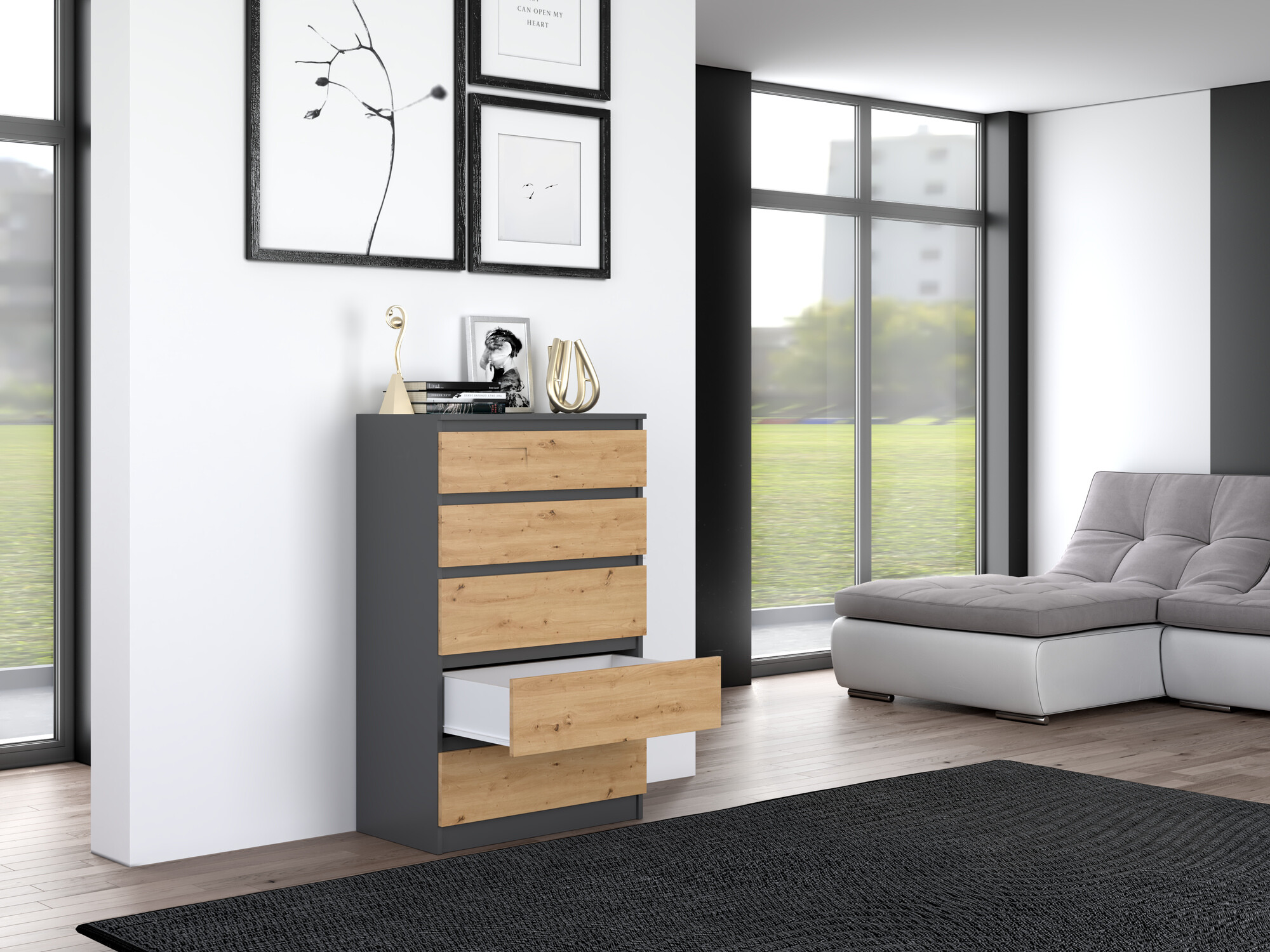 Komoda Elbvelu 104 (Antracit + Artisan hrast)