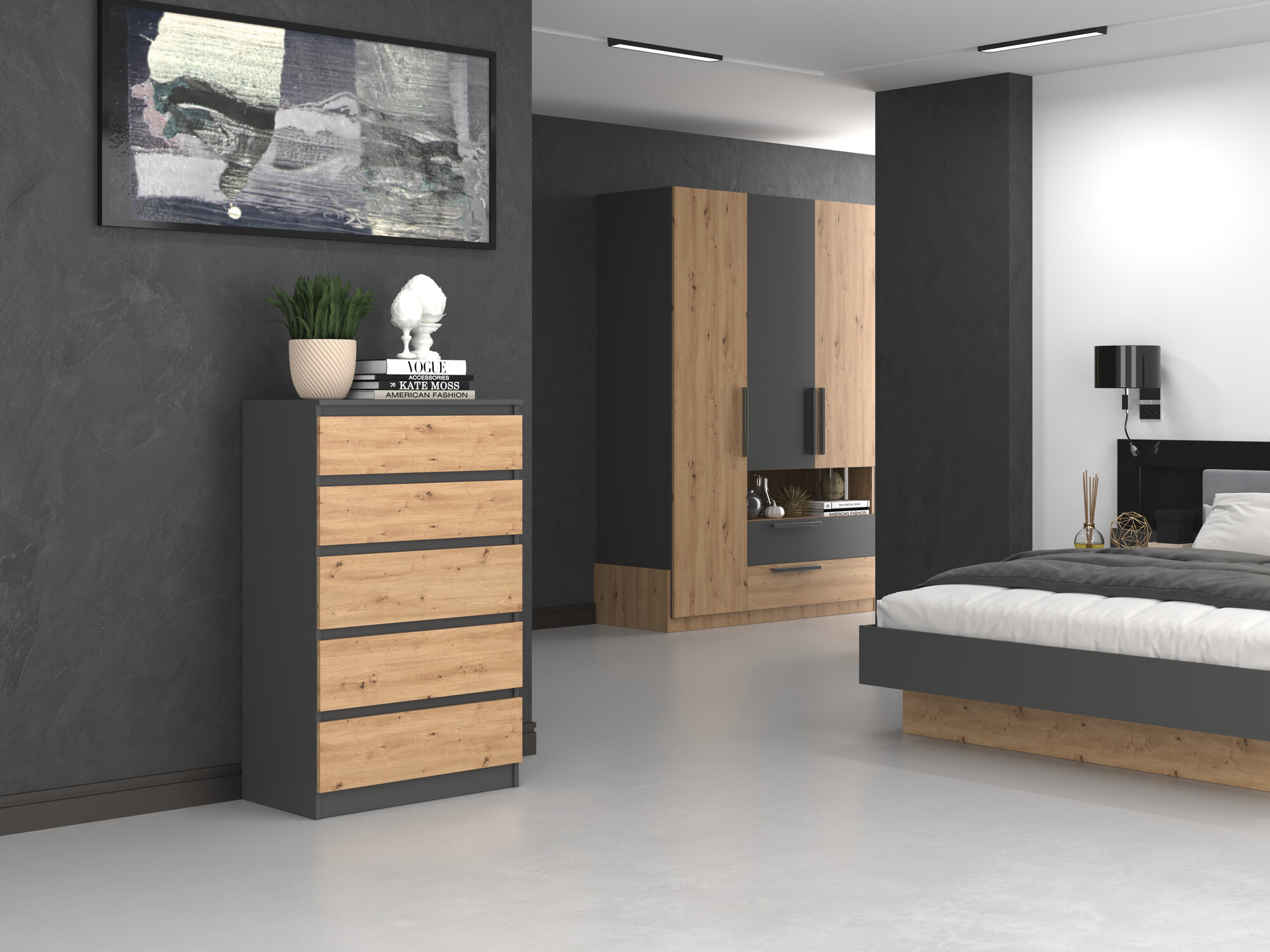 Komoda Elbvelu 104 (Antracit + Artisan hrast)