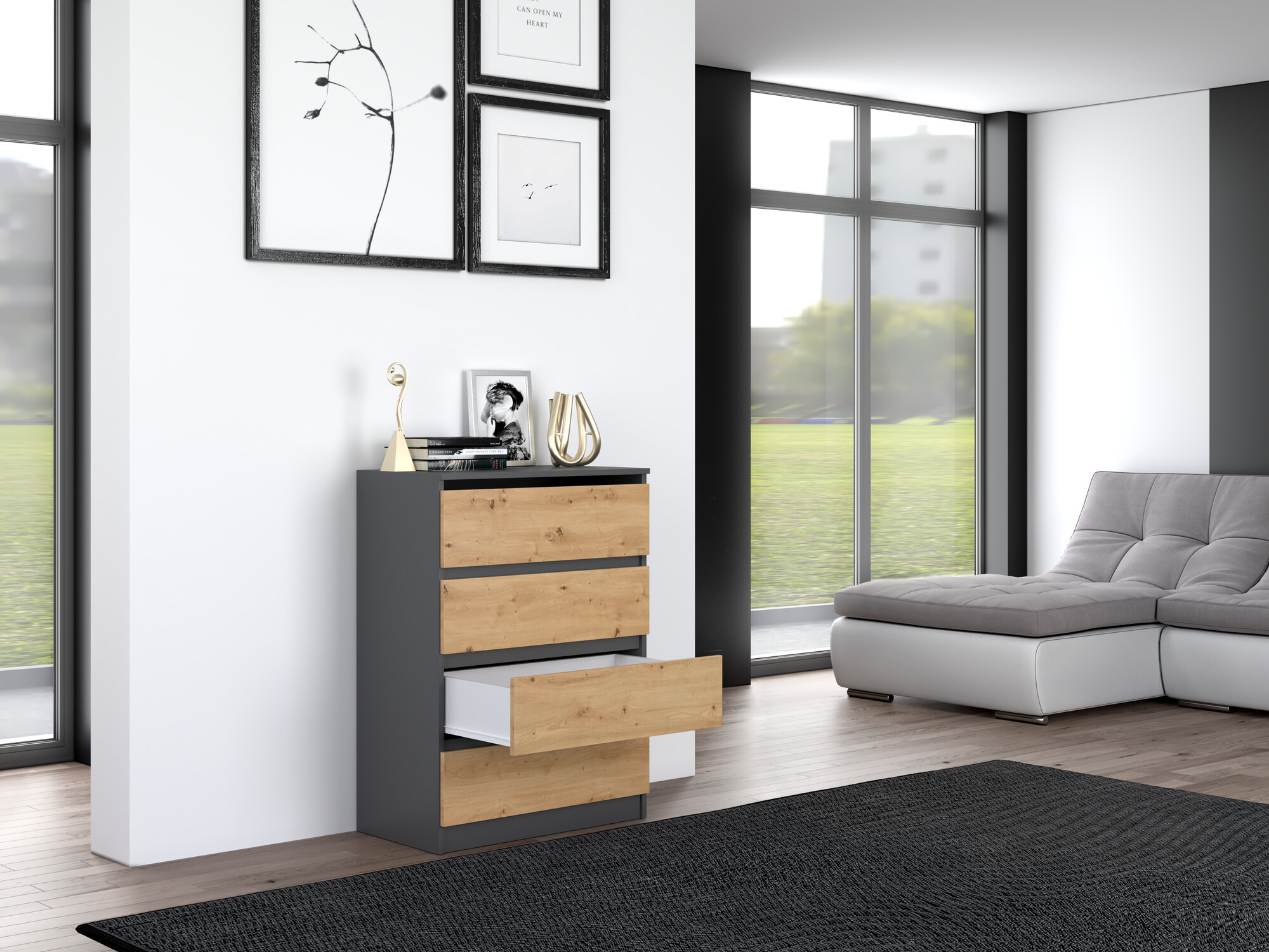 Komoda Elbvelu 105 (Antracit + Artisan hrast)