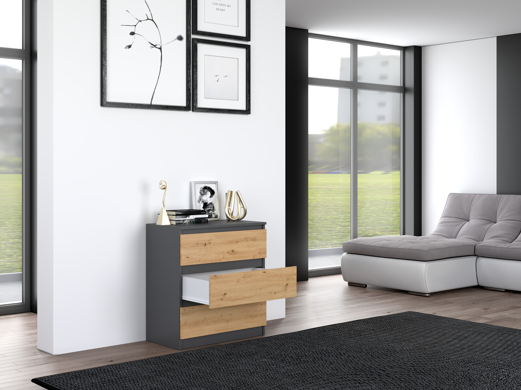 Komoda Elbvelu 106 (Antricit (ugalj) + Zanatski hrast)