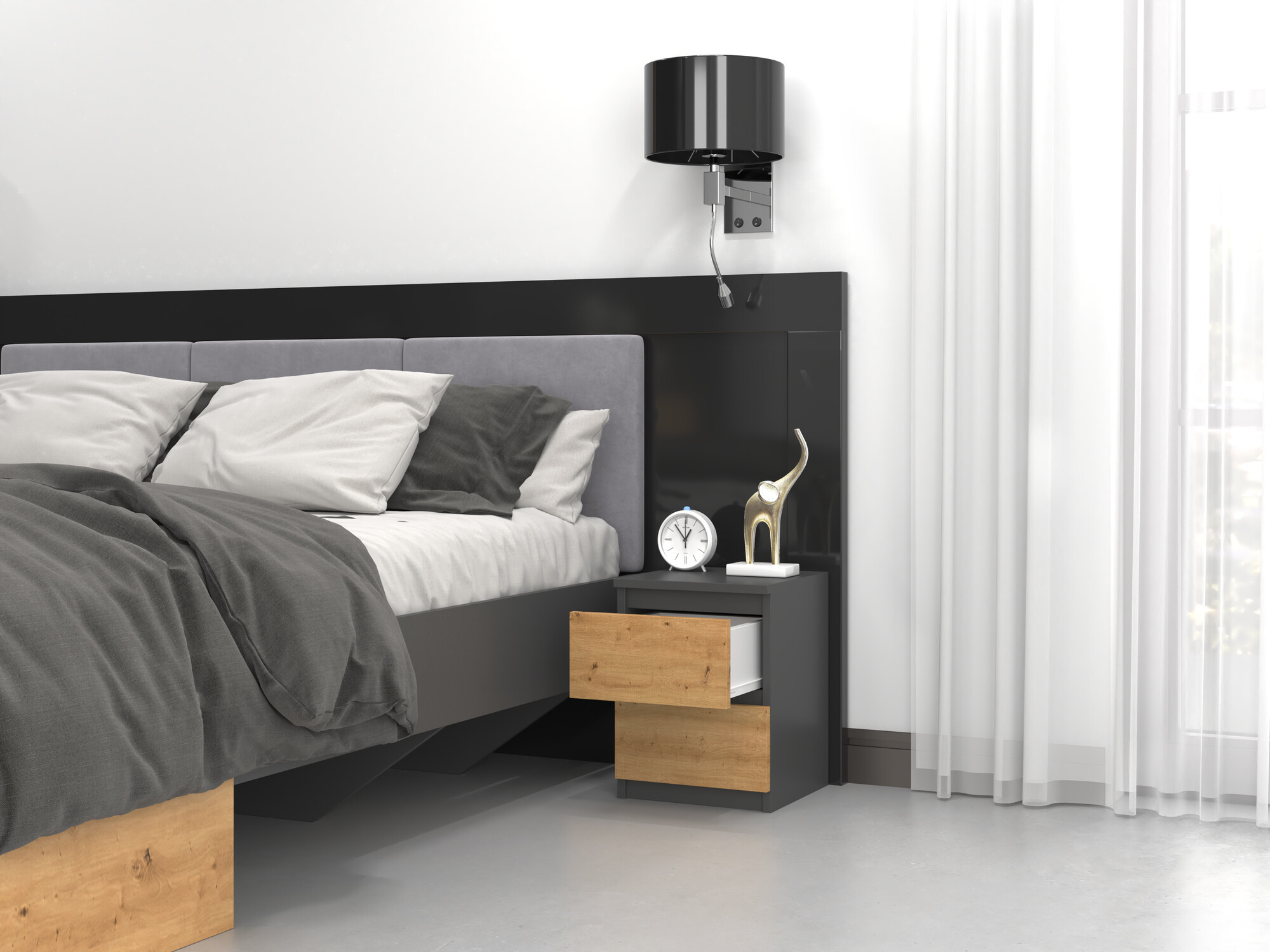 Noćni ormarić Elbvelu 107 (Antracit + Artisan hrast)